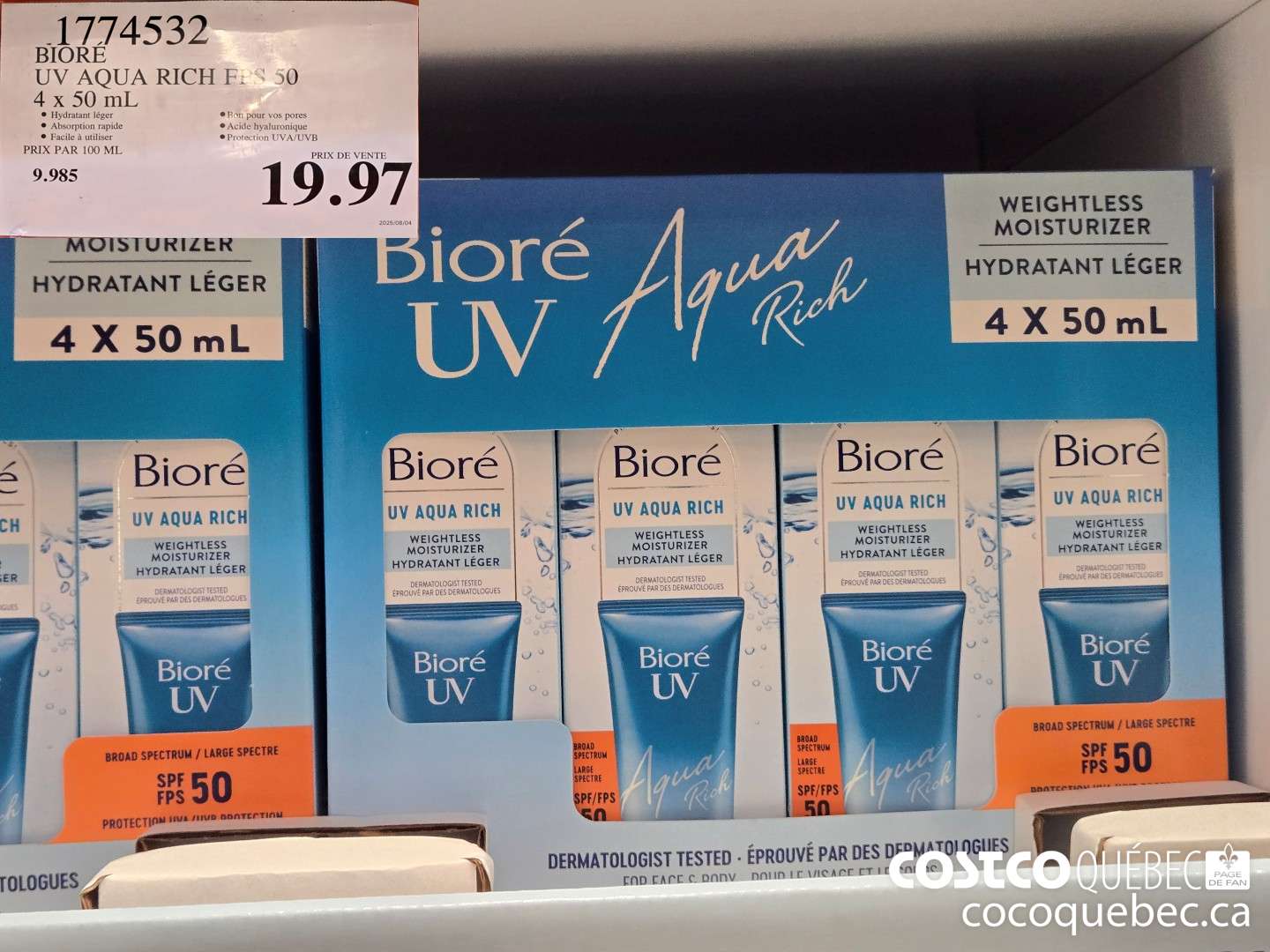 1774532 BIORE UV AQUA RICH FPS 50 4x 50 mL  $19.97