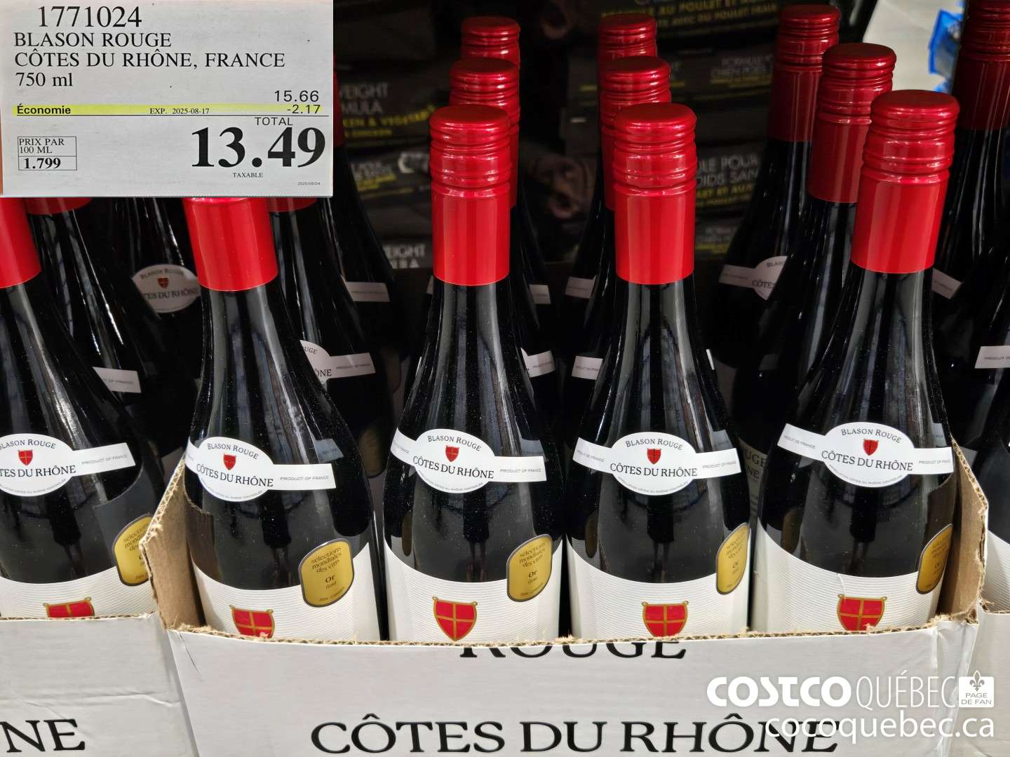1771024 BLASON ROUGE COTES DU RHONE, FRANCE 750 mL  ($2.12 INSTANT SAVINGS EXPIRES ON 2025-08-17) $13.49