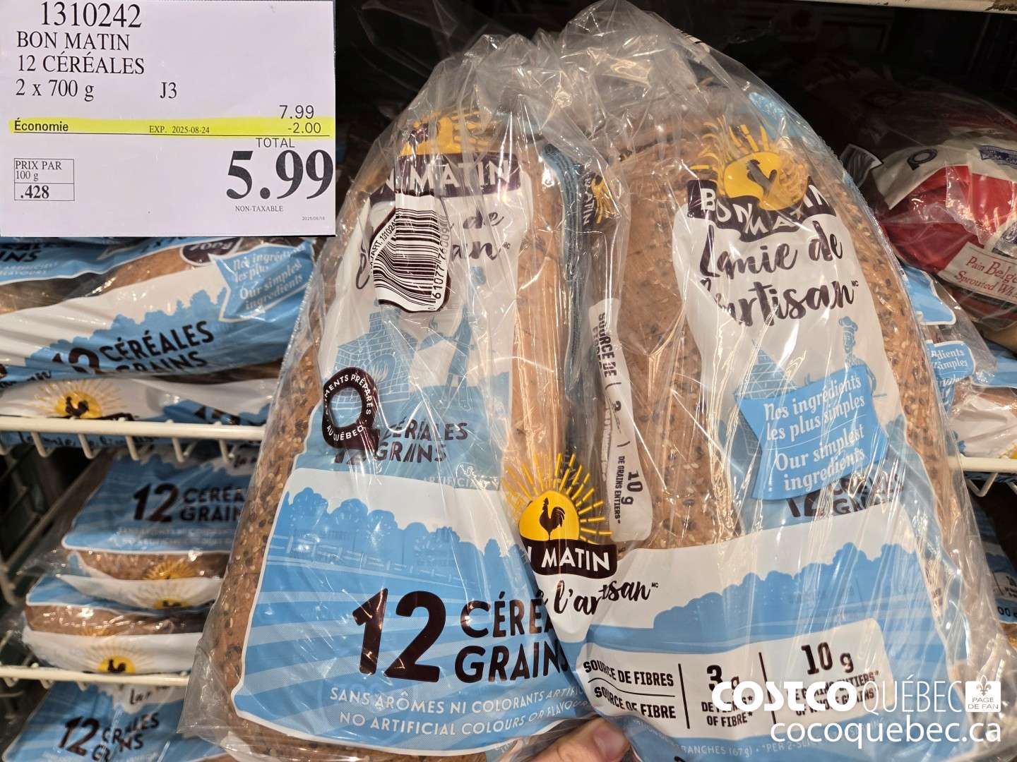 1310242 BON MATIN 12 CEREALES 2x 700 G  ($2.00 INSTANT SAVINGS EXPIRES ON 2025-08-24) $5.99