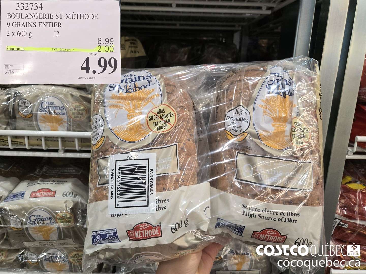 332734 BOULANGERIE ST-METHODE 9 GRAINS ENTIER 2 x 600 g  ($2.00 INSTANT SAVINGS EXPIRES ON 2025-08-17) $4.99