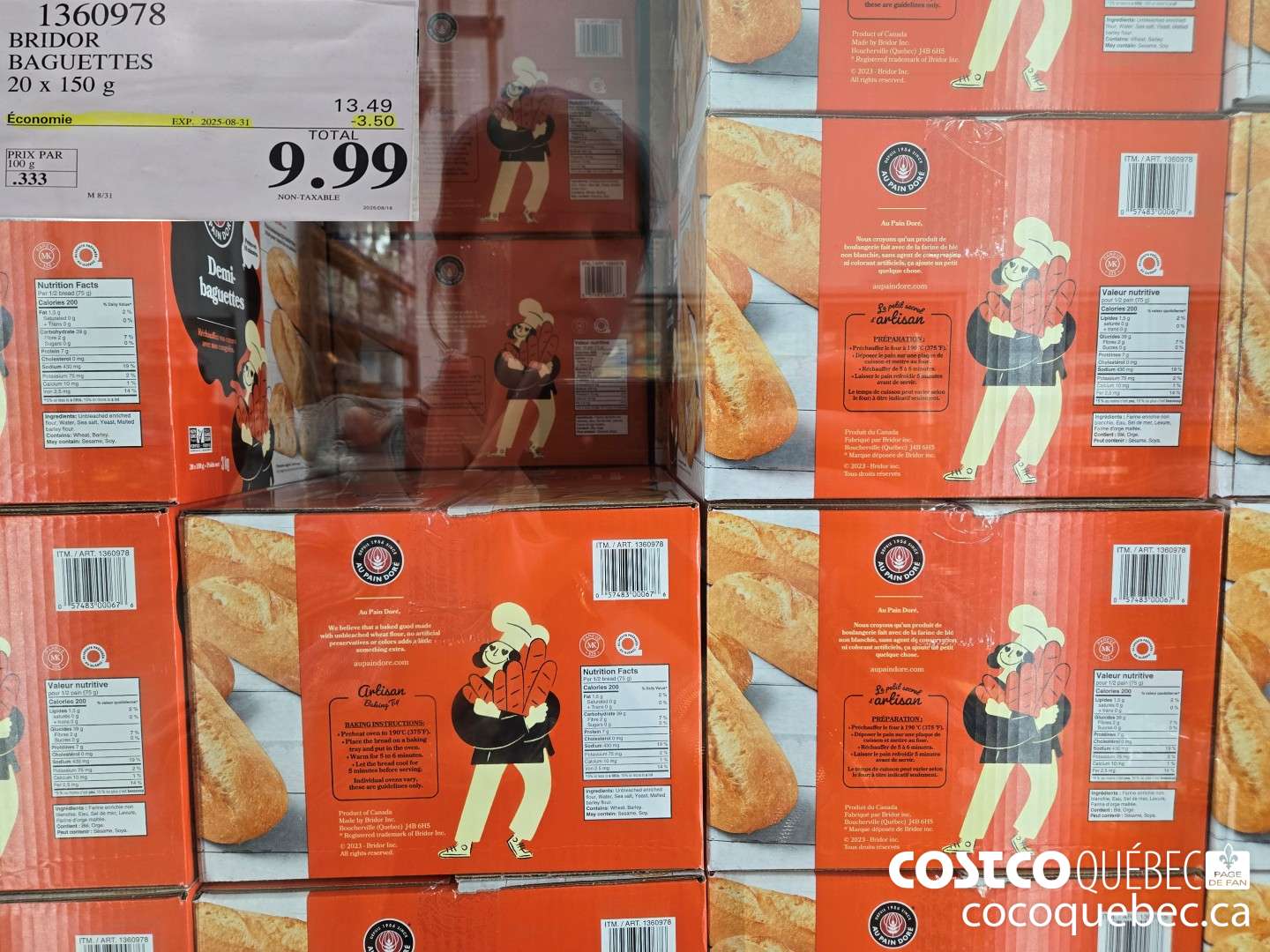 1360978 BRIDOR BAGUETTES 20 x 150 G  ($3.50 INSTANT SAVINGS EXPIRES ON 2025-08-31) $9.99