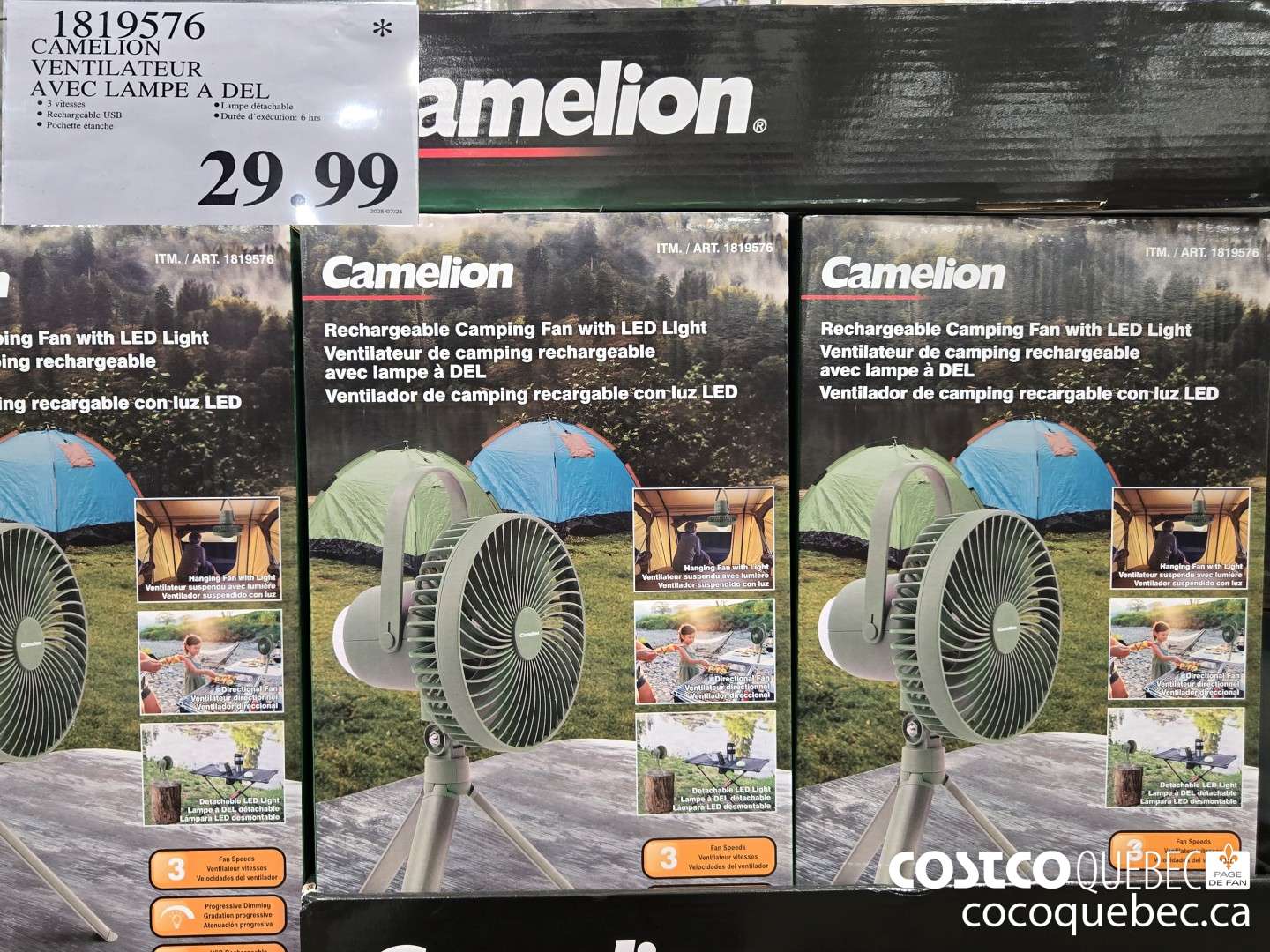 1819576 CAMELION VENTILATEUR AVEC LAMPE A DEL  $29.99