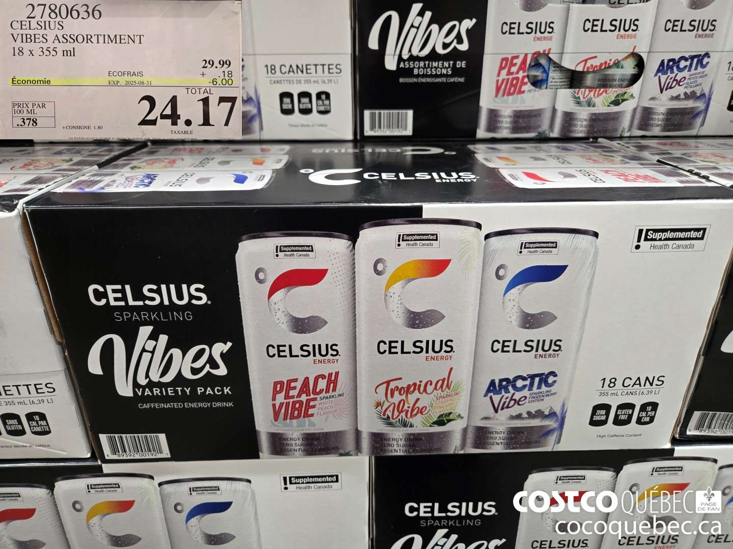 2780636 CELSIUS VIBES ASSORTIMENT 18 x 355 ml  ($6.00 INSTANT SAVINGS EXPIRES ON 2025-08-31) $24.17