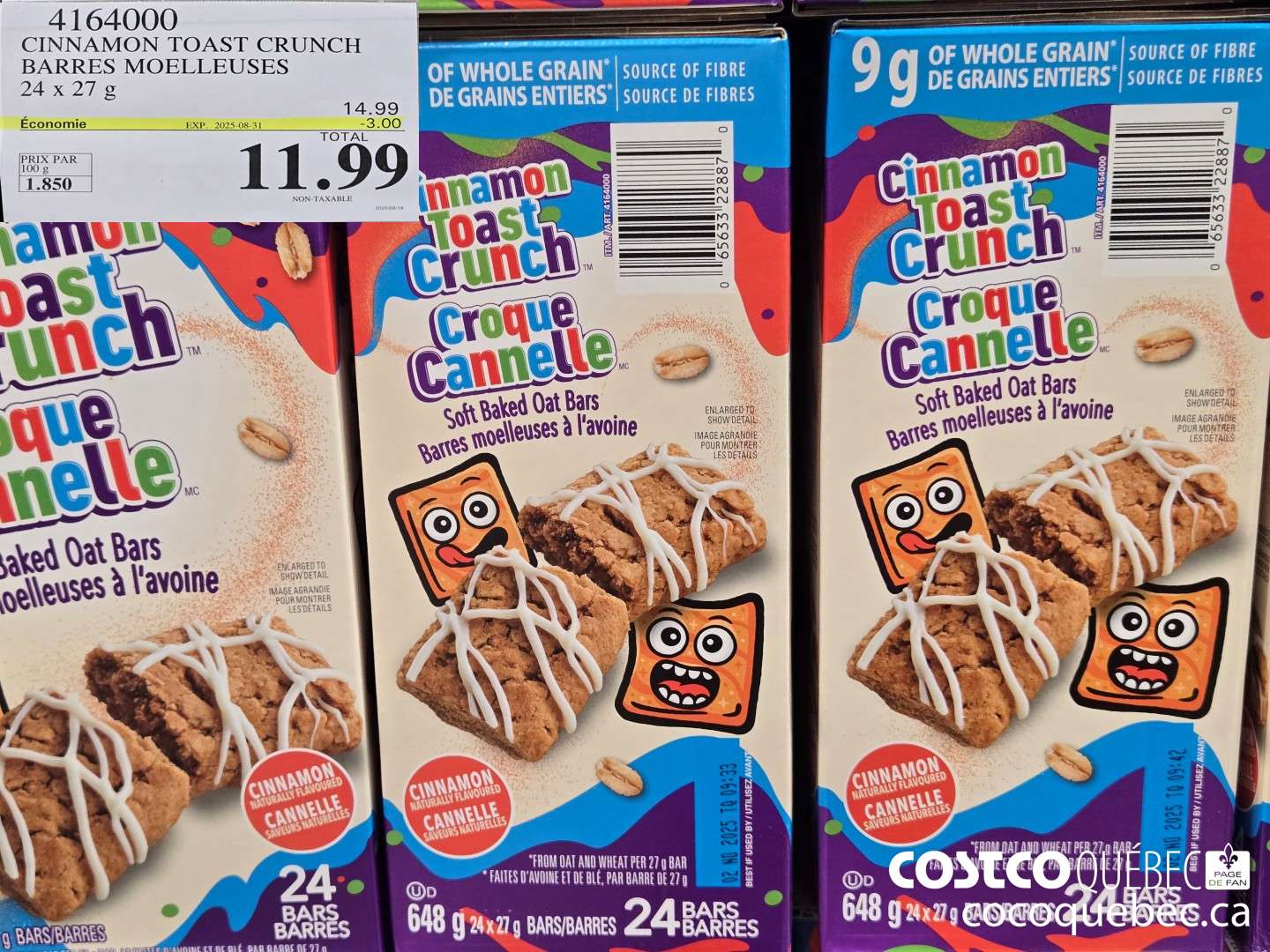4164000 CINNAMON TOAST CRUNCH BARRES MOELLEUSES  ($3.00 INSTANT SAVINGS EXPIRES ON 2025-08-31) $11.99