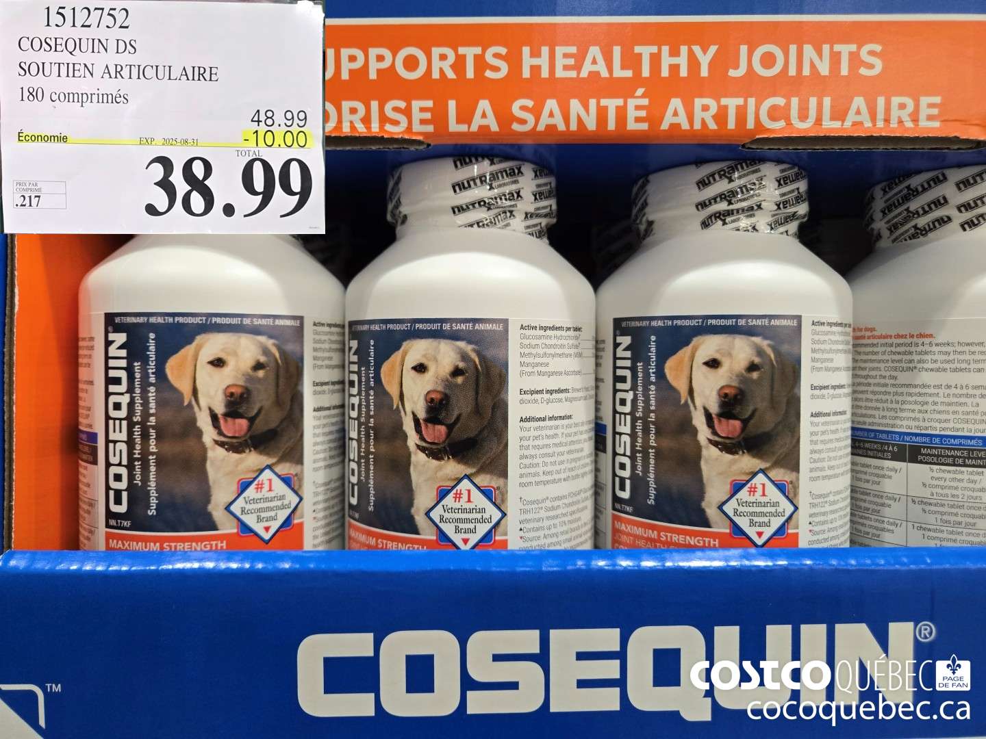 1512752 COSEQUIN DS SOUTIEN ARTICULAIRE 180 comprimés  ($10.00 INSTANT SAVINGS EXPIRES ON 2025-08-31) $38.99