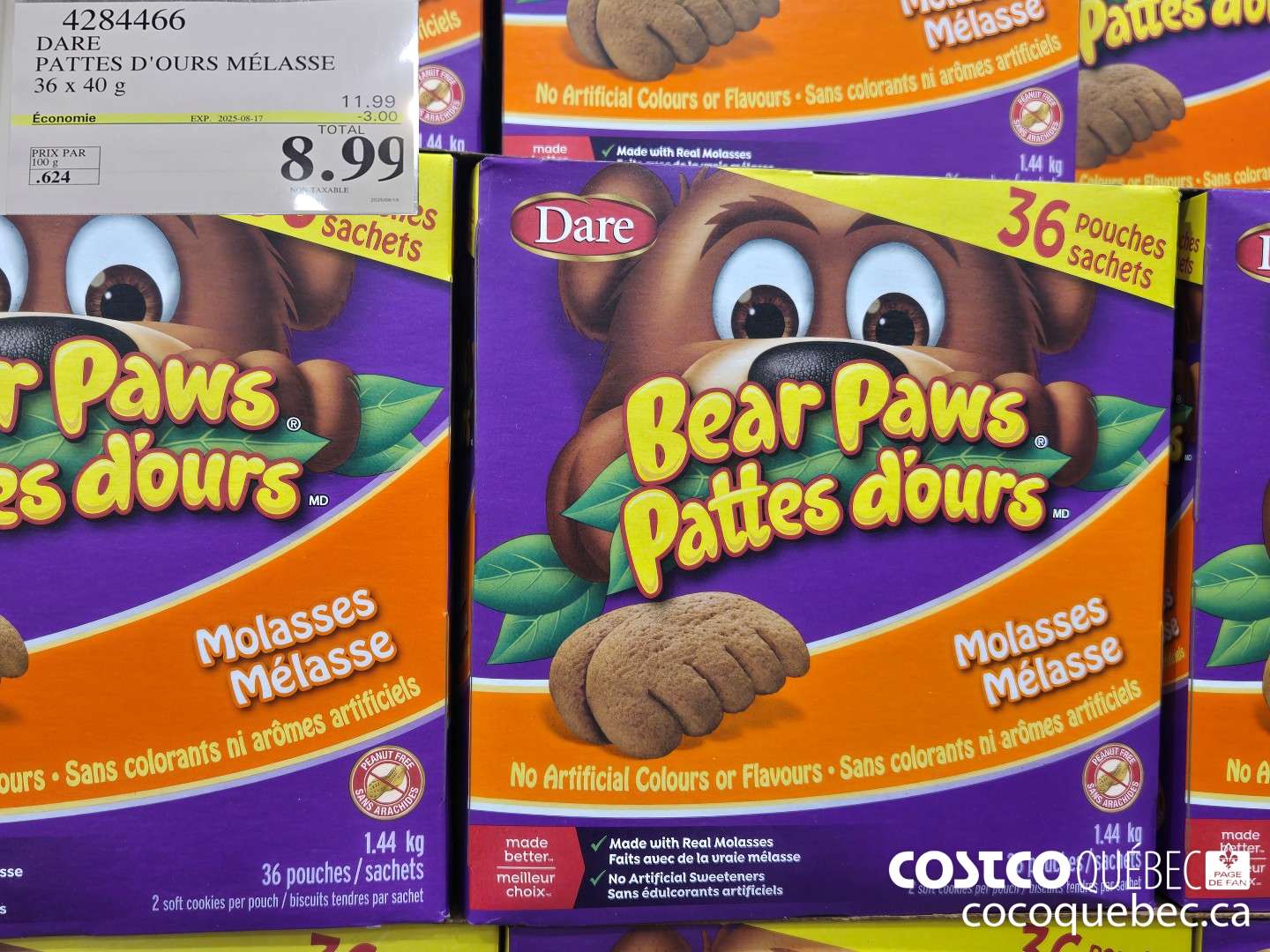 4284466 DARE PATTES D'OURS MELASSE 36 x 40 g  ($3.00 INSTANT SAVINGS EXPIRES ON 2025-08-17) $8.99