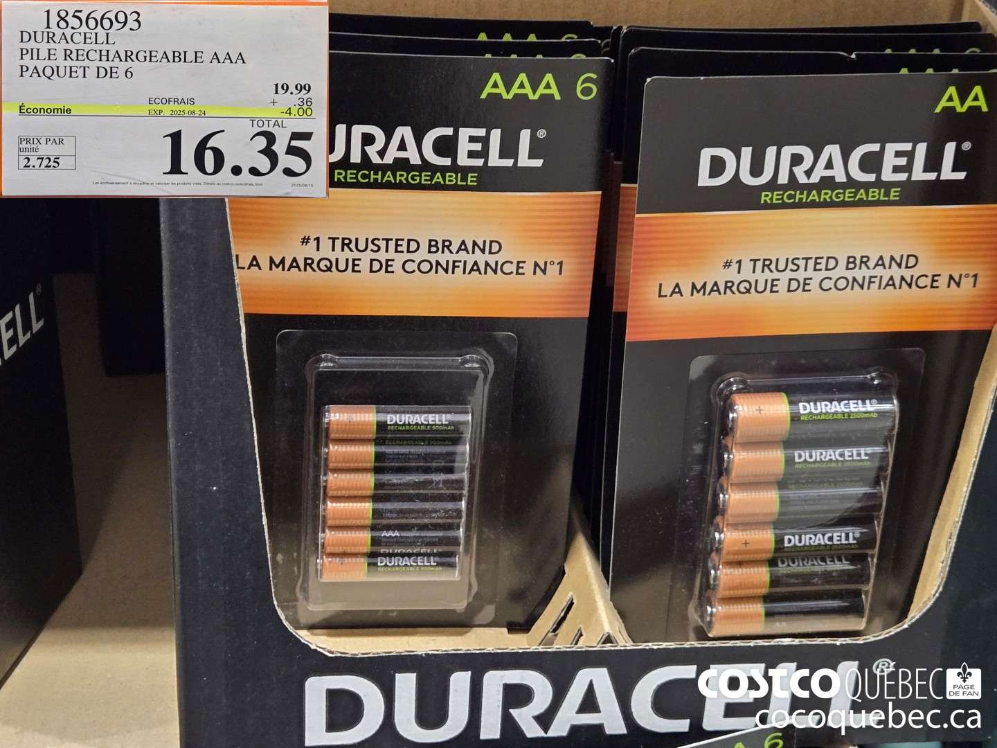 1856693 DURACELL PILE RECHARGEABLE AAA PAQUET DE 6  ($4.00 INSTANT SAVINGS EXPIRES ON 2025-08-24) $16.35