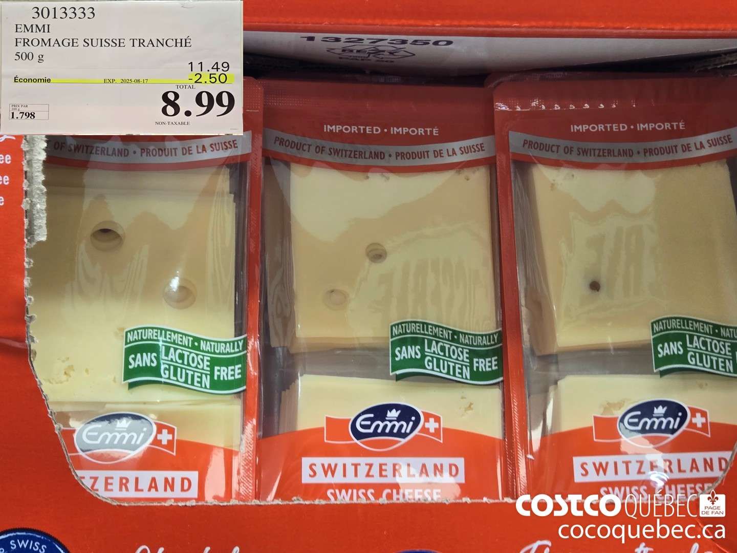 3013333 EMMI FROMAGE SUISSE TRANCHE 500 g  ($2.50 INSTANT SAVINGS EXPIRES ON 2025-08-17) $8.99