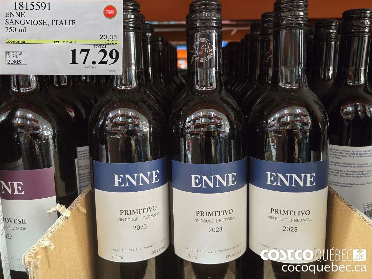 1815591 ENNE SANGVIOSE, ITALIE 750 mL  ($2.86 INSTANT SAVINGS EXPIRES ON 2025-08-17) $17.29