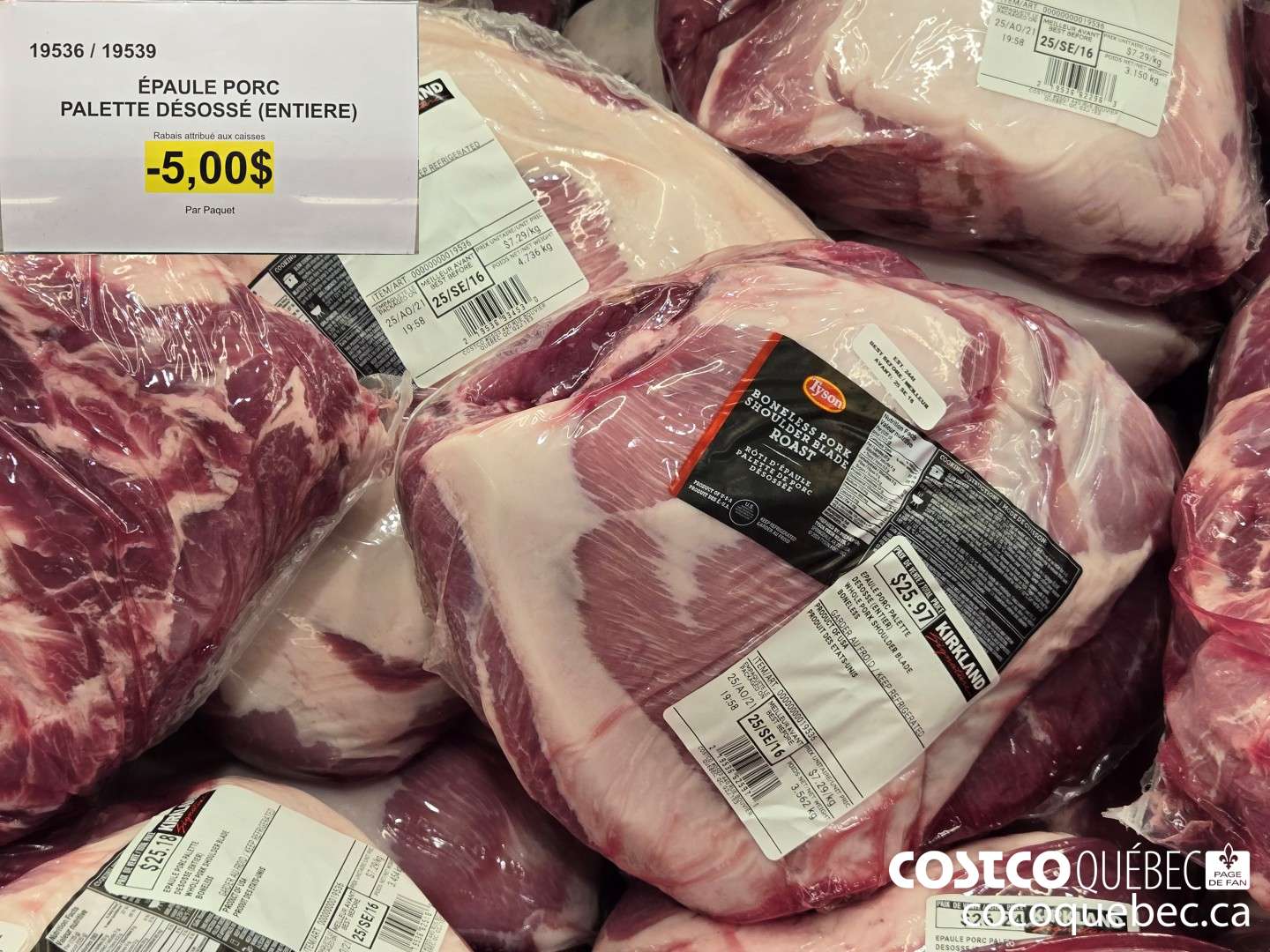 19536 EPAULE PORC PALETTE DESOSSE (ENTIERE)  ($5.00 INSTANT SAVINGS)