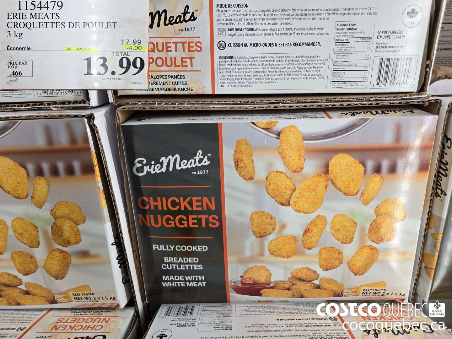 1154479 ERIE MEATS CROQUETTES DE POULET 3 kg  ($4.00 INSTANT SAVINGS EXPIRES ON 2025-08-31) $13.99
