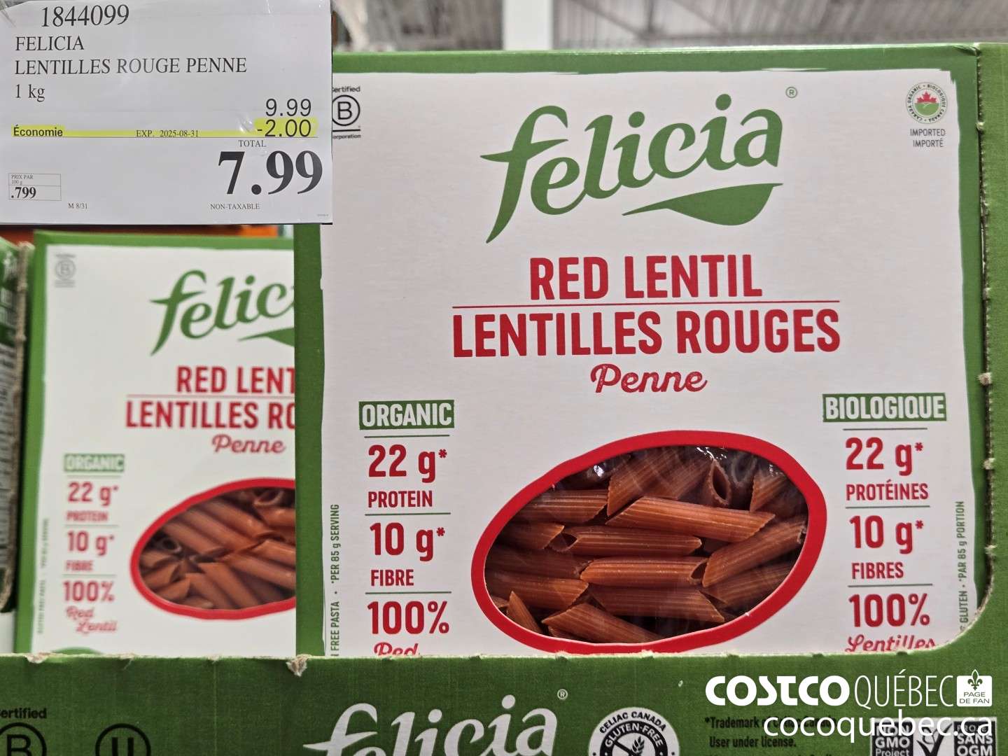 1844099 FELICIA LENTILLES ROUGE PENNE 1 kg 99  ($2.00 INSTANT SAVINGS EXPIRES ON 2025-08-31) $7.99