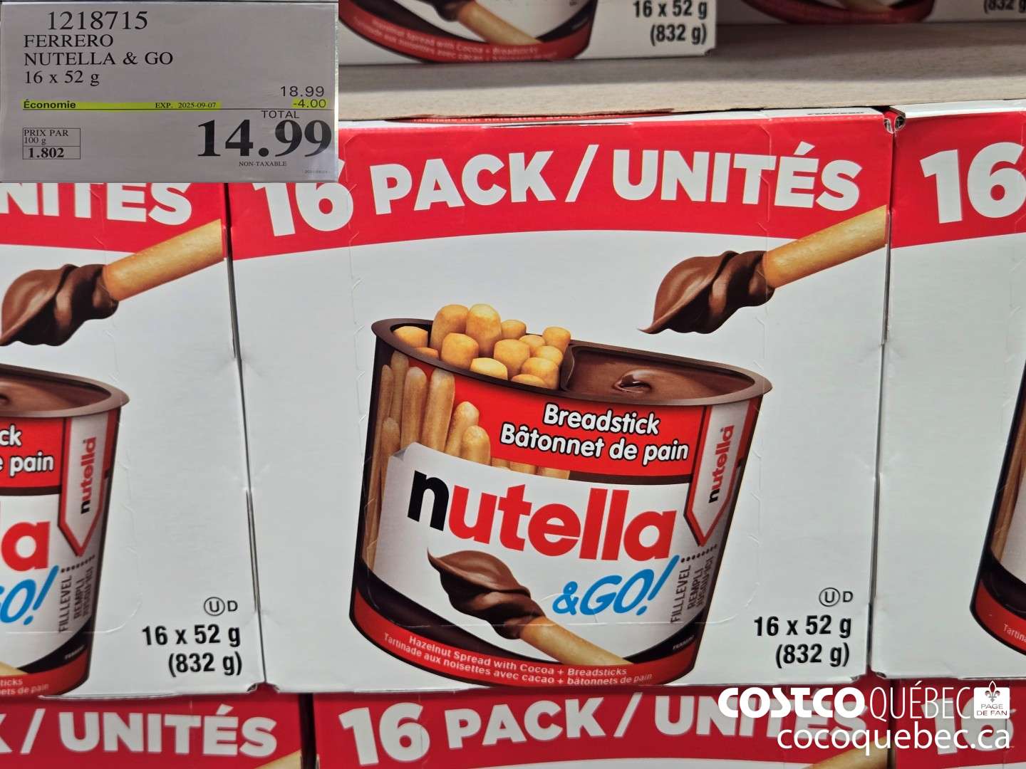 1218715 FERRERO NUTELLA & GO 16x 52G  ($4.00 INSTANT SAVINGS EXPIRES ON 2025-09-07) $14.99
