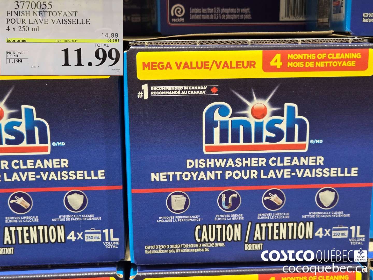 3770055 FINISH NETTOYANT POUR LAVE-VAISSELLE 4 x 250 ml  ($3.00 INSTANT SAVINGS EXPIRES ON 2025-08-17) $11.99