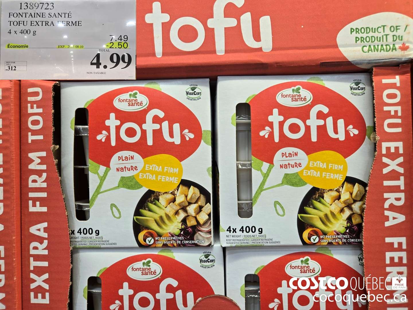 1389723 FONTAINE SANTE TOFU EXTRA FERME 4 x 400 g  ($2.00 INSTANT SAVINGS EXPIRES ON 2025-08-10) $4.99