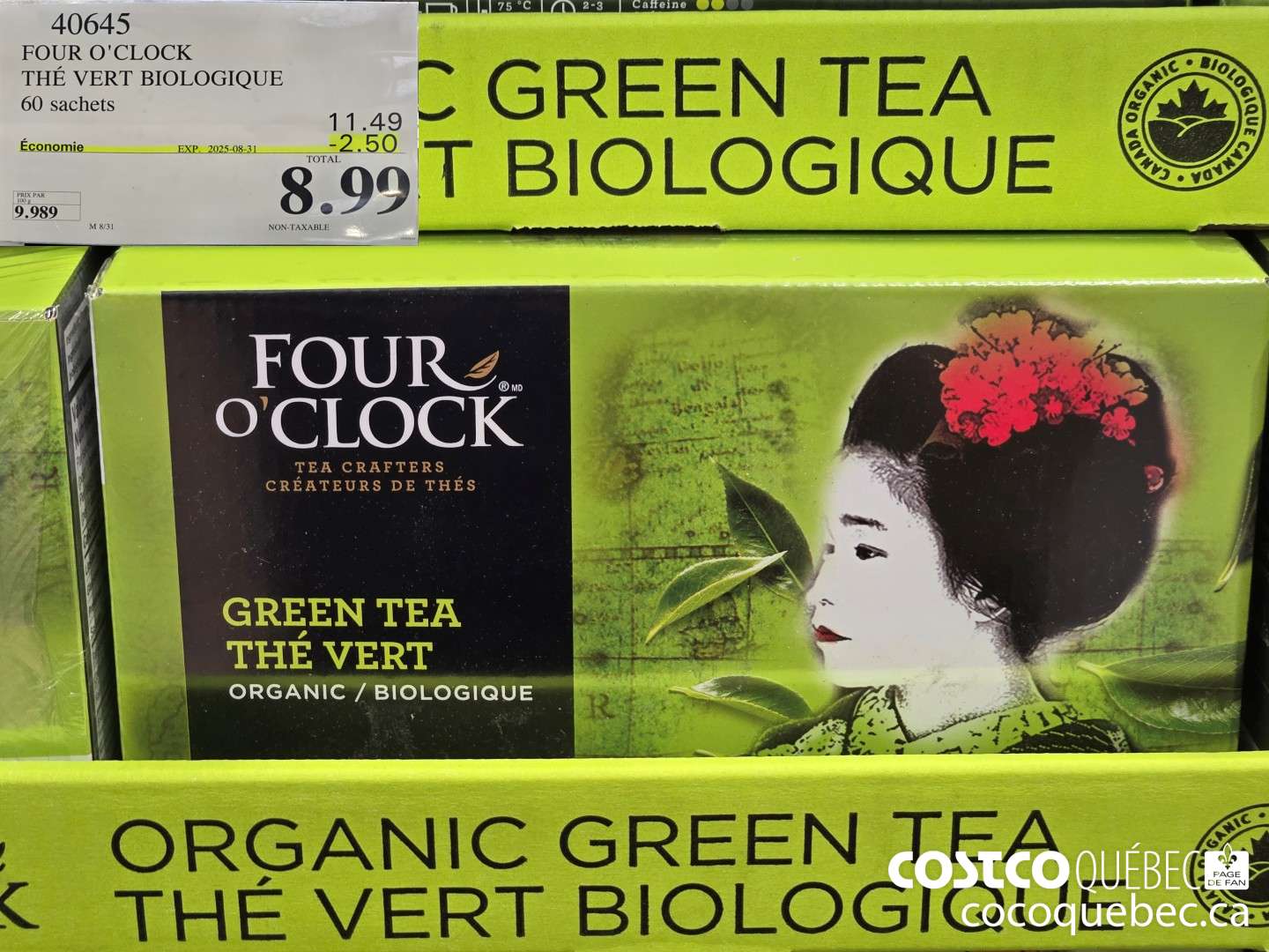 40645 FOUR O'CLOCK THE VERT BIOLOGIQUE 60 sachets ($2.50 INSTANT SAVINGS EXPIRES ON 2025-08-31) $8.99