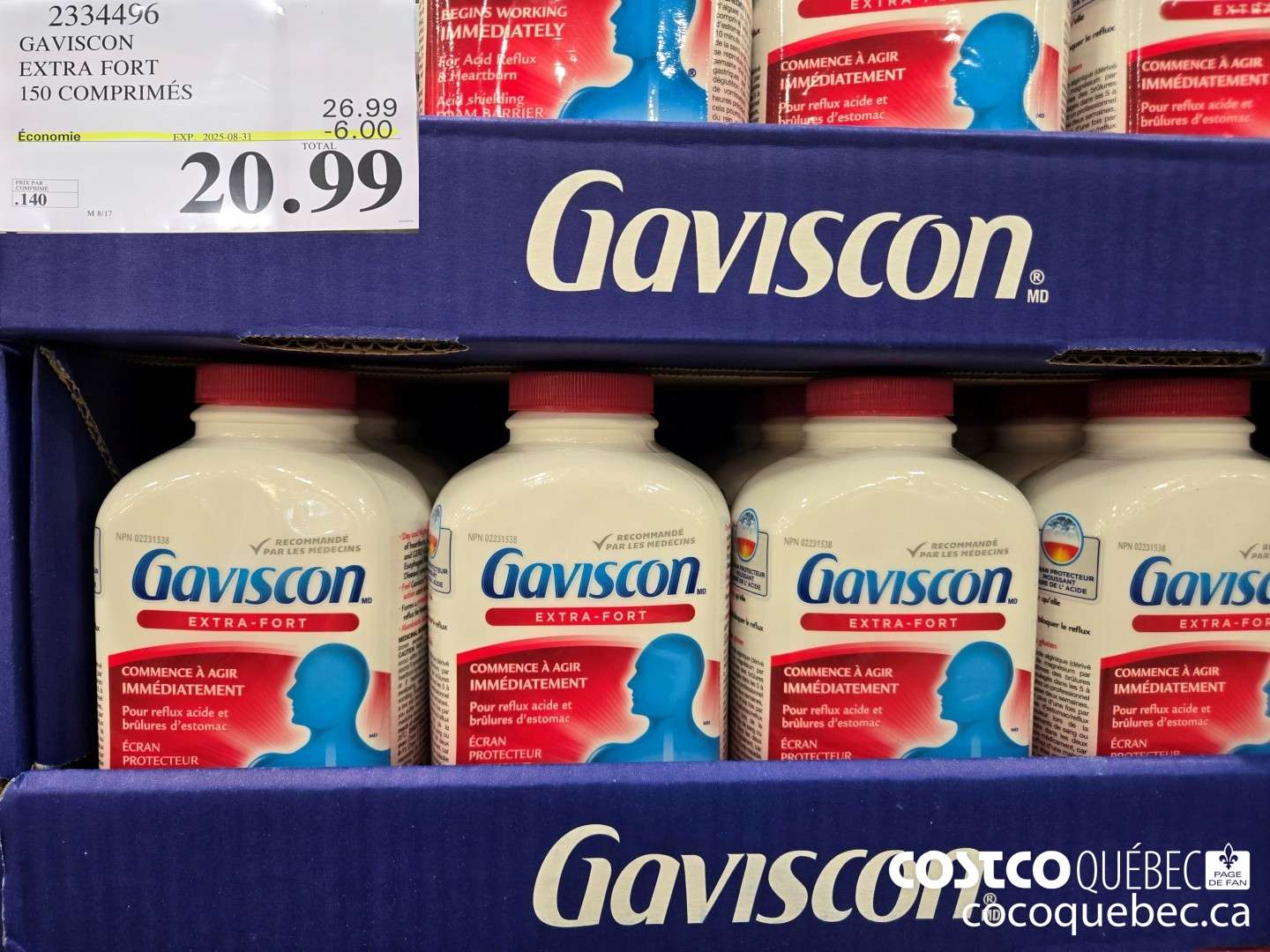 2334496 GAVISCON EXTRA FORT 150 COMPRIMES  ($6.00 INSTANT SAVINGS EXPIRES ON 2025-08-31) $20.99