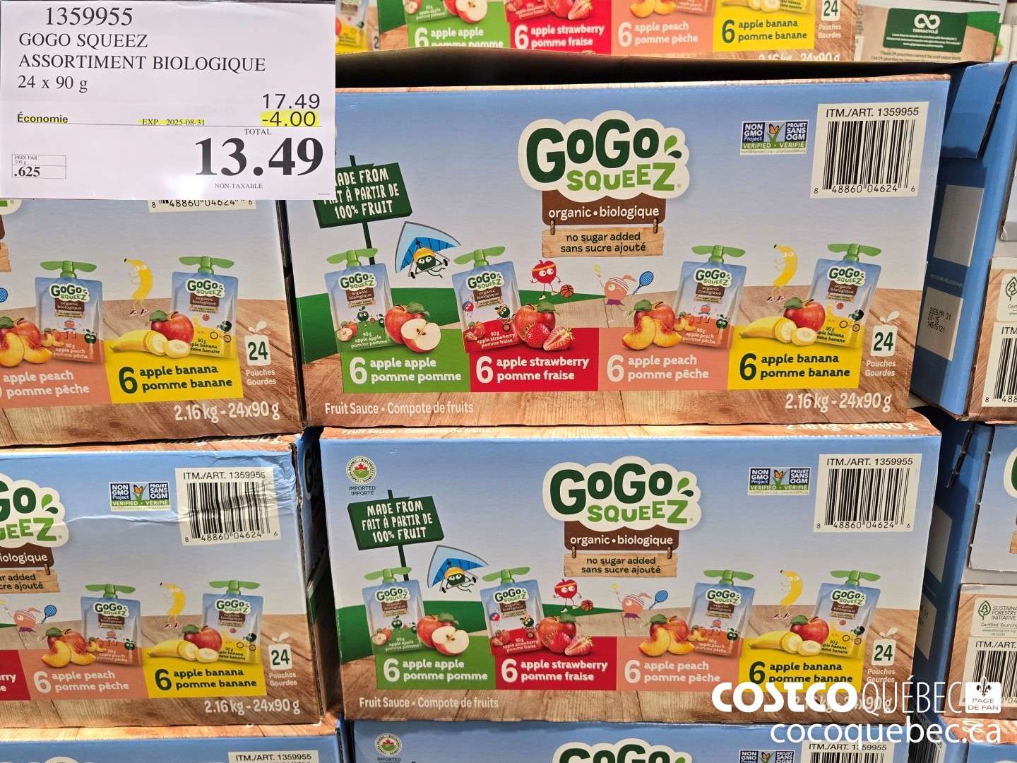 1359955 GOGO SQUEEZ ASSORTIMENT BIOLOGIQUE 24 x 90 g  ($4.00 INSTANT SAVINGS EXPIRES ON 2025-08-31) $13.49