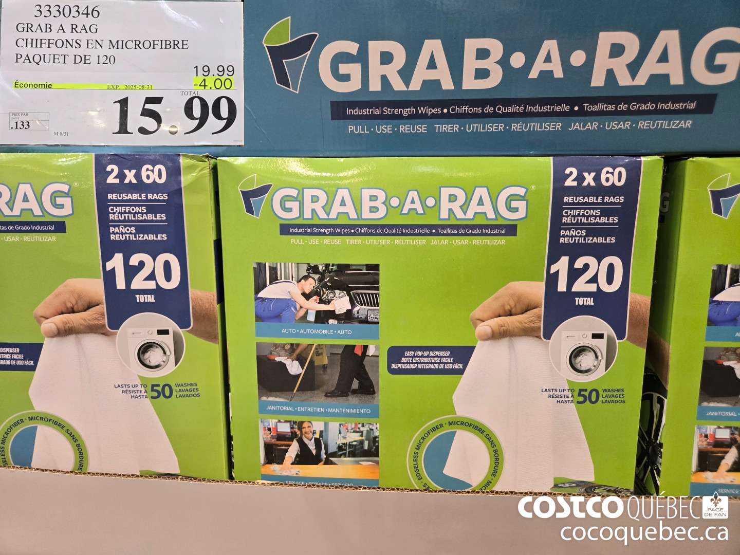 3330346 GRAB A RAG CHIFFONS EN MICROFIBRE PAQUET DE 120  ($4.00 INSTANT SAVINGS EXPIRES ON 2025-08-31) $15.99