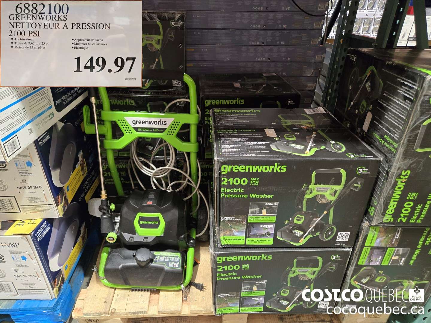 6882100 GREENWORKS NETTOYEUR A PRESSION 2100 PSI  $149.97