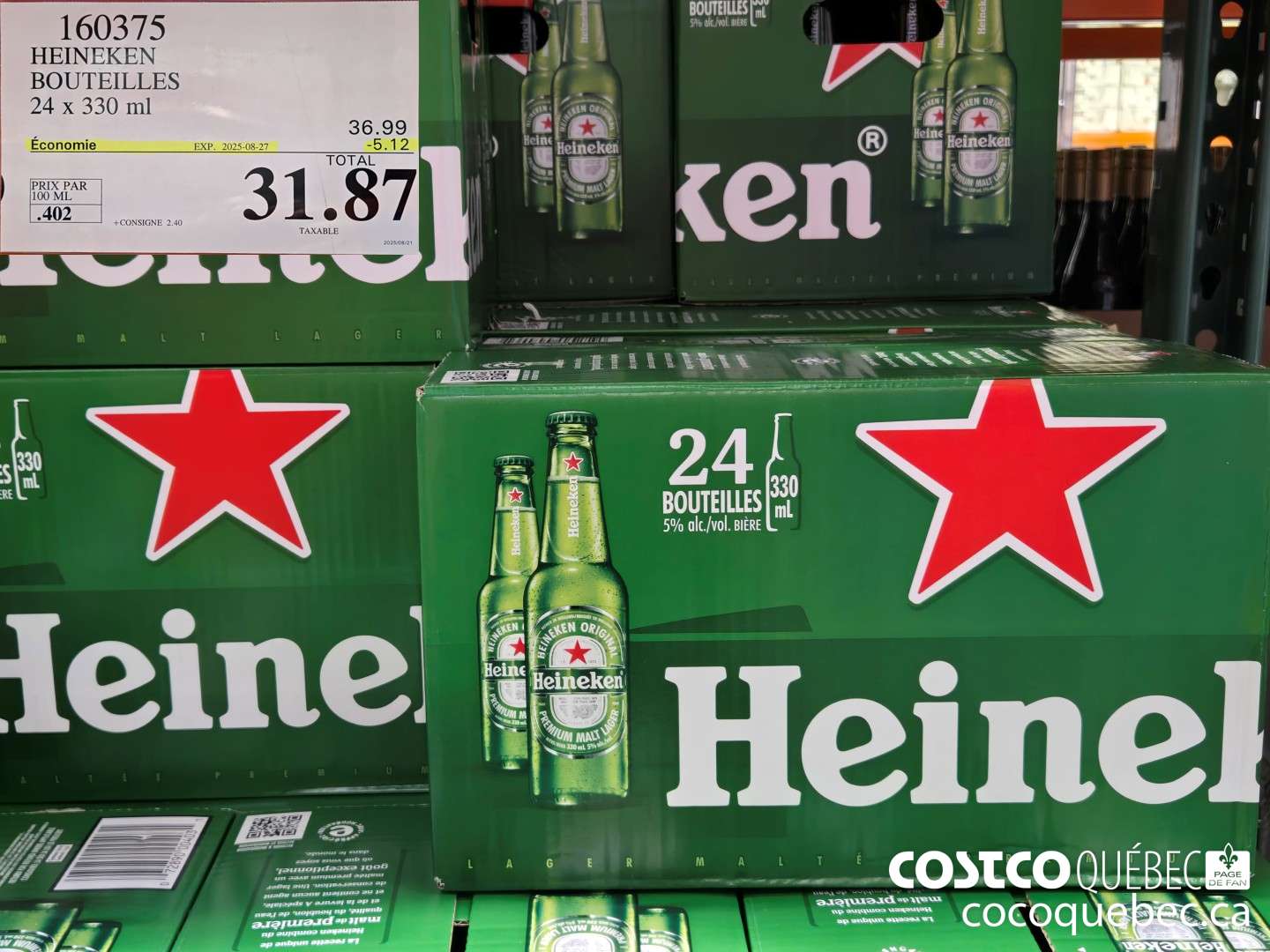 160375 HEINEKEN BOUTEILLES 24 x 330 ml  ($5.12 INSTANT SAVINGS EXPIRES ON 2025-08-27) $31.87