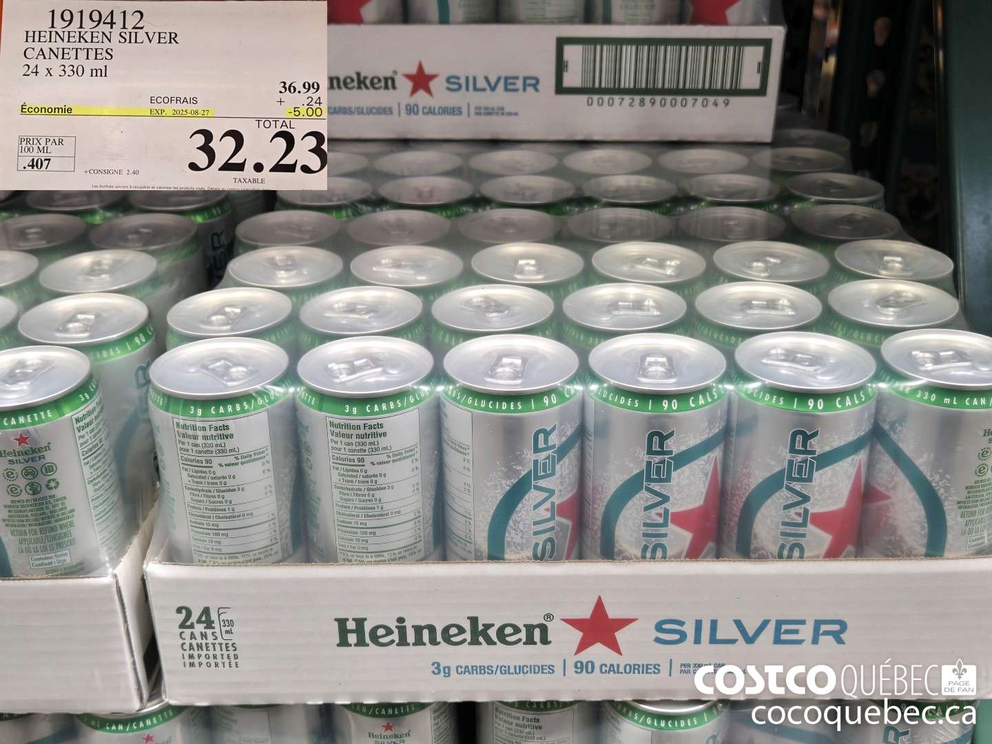 1919412 HEINEKEN SILVER CANETTES 24 x 330 mL  ($5.00 INSTANT SAVINGS EXPIRES ON 2025-08-27) $32.23
