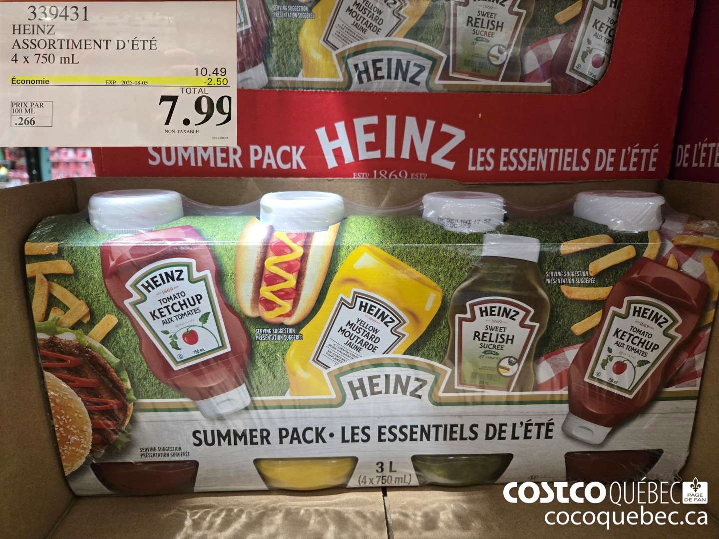 339431 HEINZ ASSORTIMENT D'ETE 4x 750 mL ($2.50 INSTANT SAVINGS EXPIRES ON 2025-08-05) $7.99