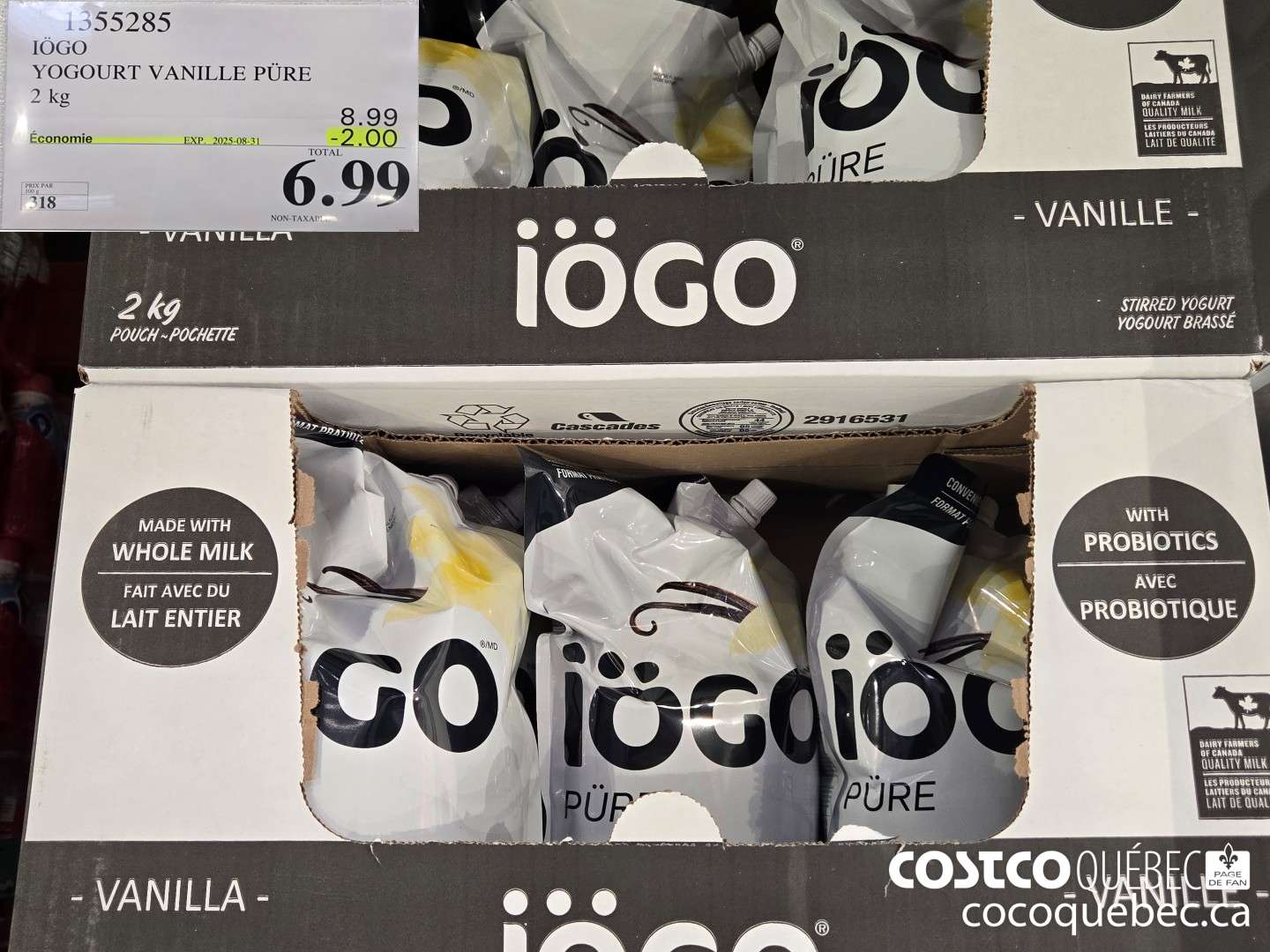 1355285 IOGO PURE YOGOURT VANILLE 2 kg  ($2.00 INSTANT SAVINGS EXPIRES ON 2025-08-31) $6.99