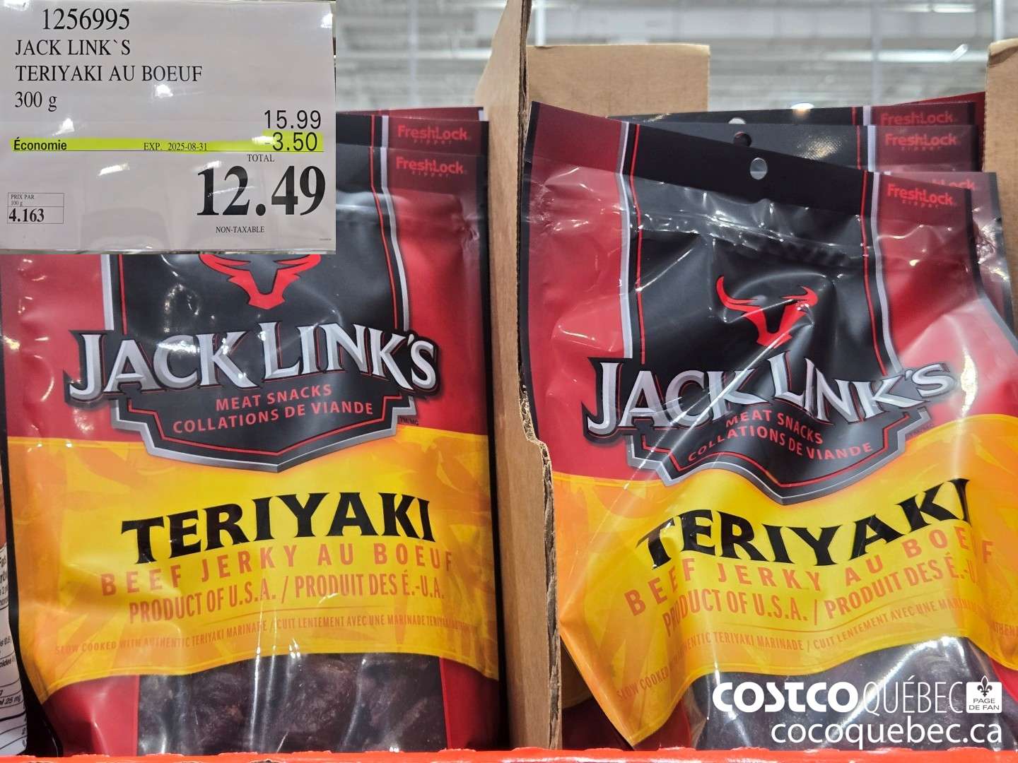 1256995 JACK LINKS TERIYAKI AU BOEUF 300 g ($3.50 INSTANT SAVINGS EXPIRES ON 2025-08-31) $12.49