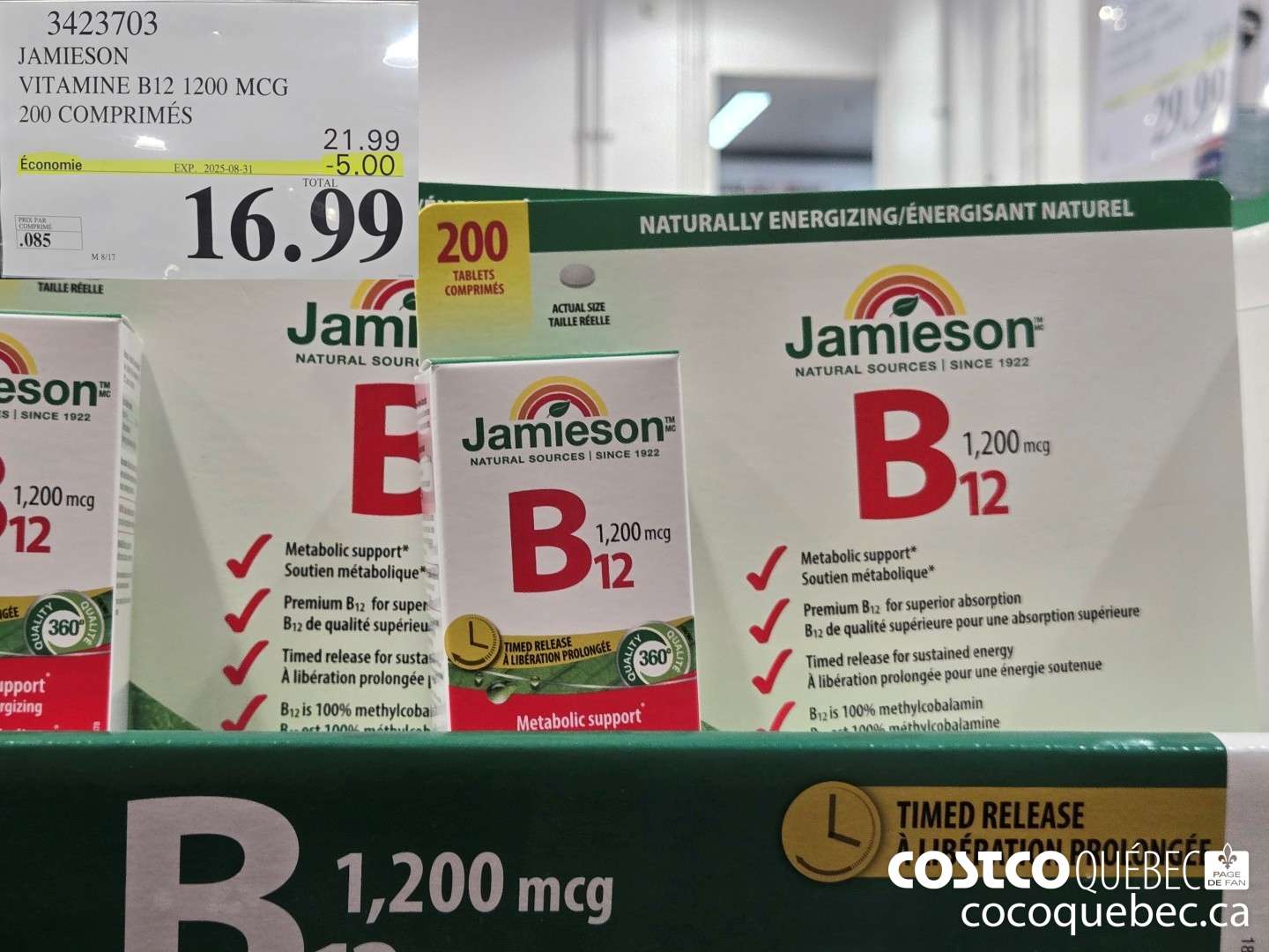 3423703 JAMIESON VITAMINE B12 1200 MCG 200 COMPRIMES  ($5.00 INSTANT SAVINGS EXPIRES ON 2025-08-31) $16.99