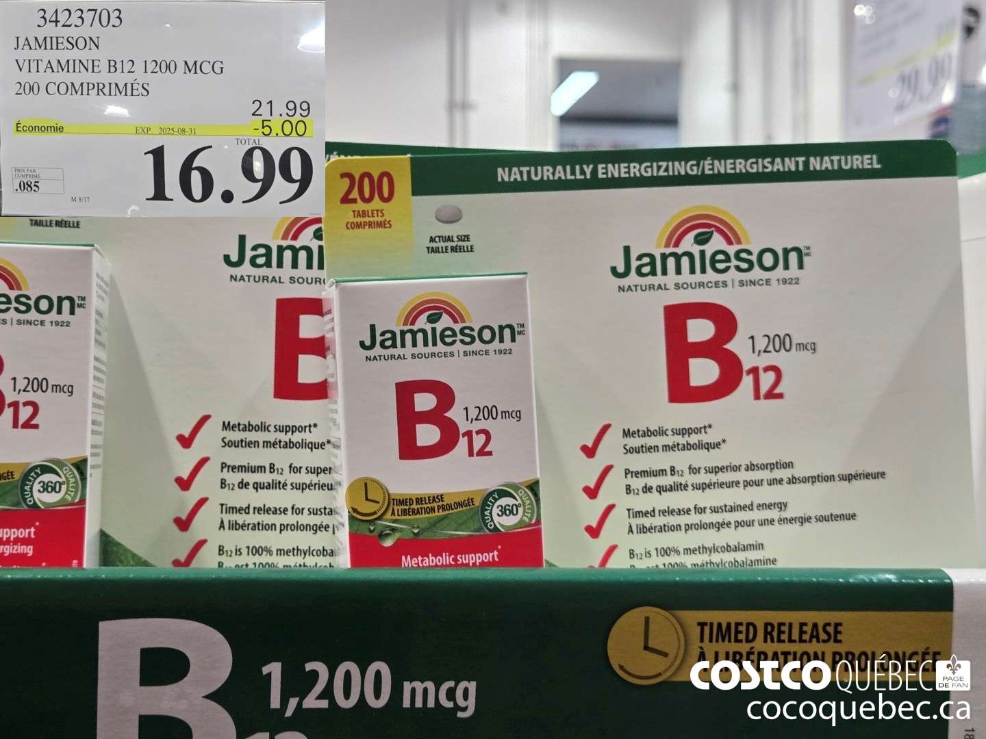 3423703 JAMIESON VITAMINE B12 1200 MCG 200 COMPRIMES  ($5.00 INSTANT SAVINGS EXPIRES ON 2025-08-31) $16.99