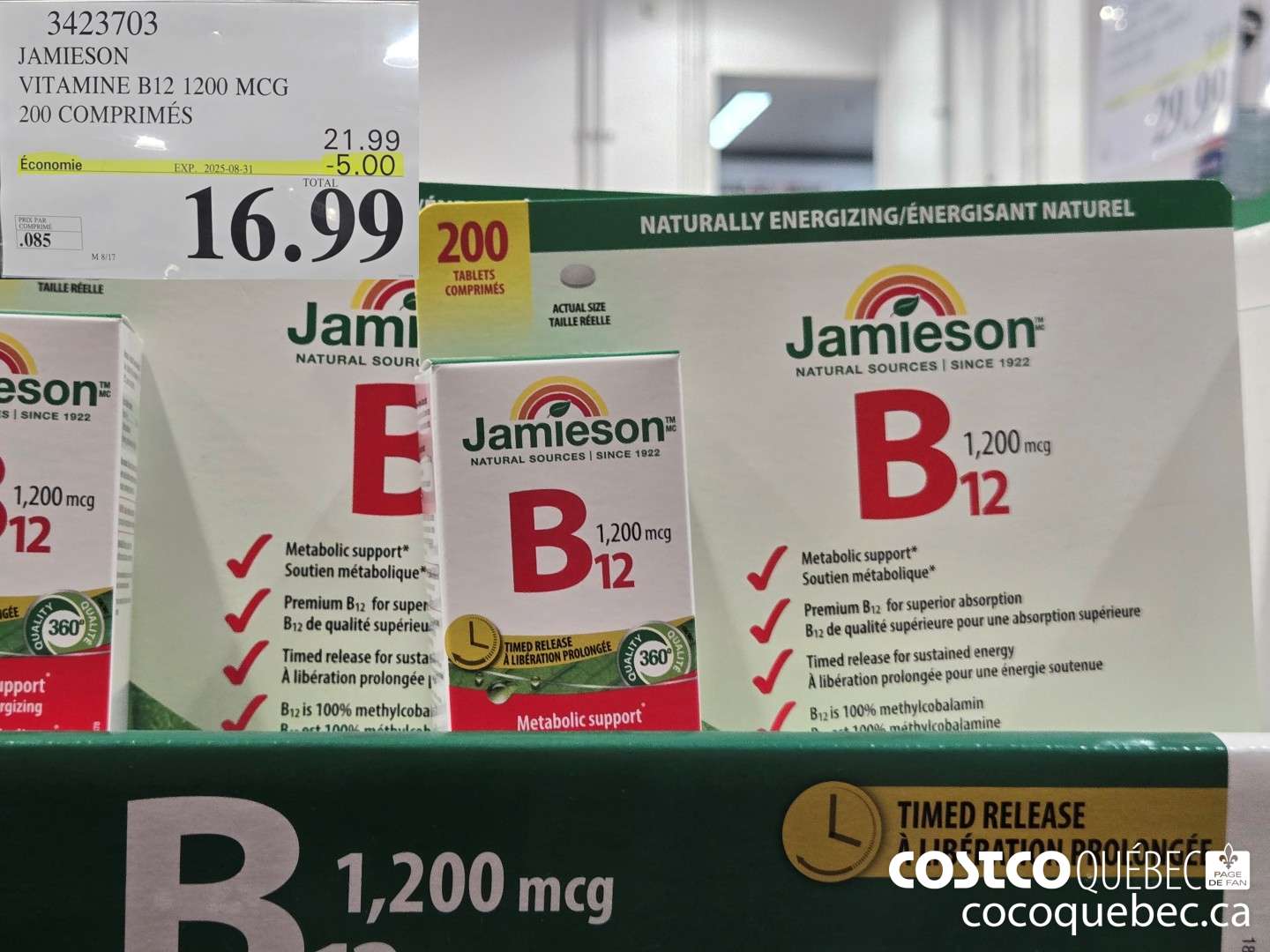 3423703 JAMIESON VITAMINE Bl2 200 COMPRIMES ($5.00 INSTANT SAVINGS EXPIRES ON 2025-08-31) $16.99