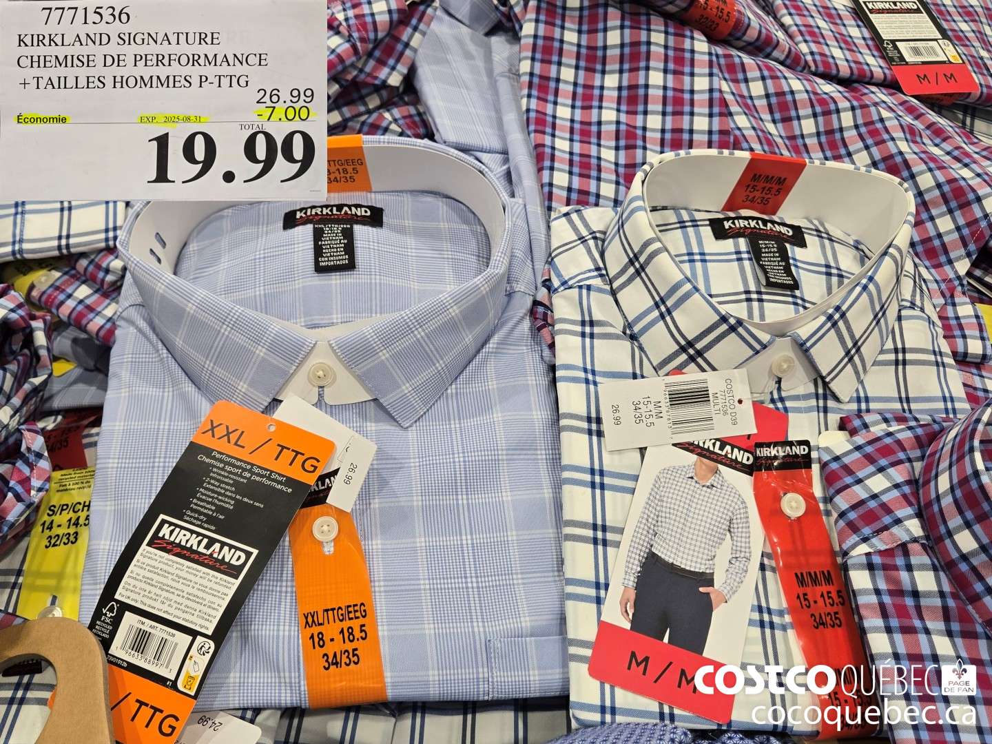 7771536 KIRKLAND SIGNATURE CHEMISE DE PERFORMANCE +TAILLES HOMMES P-TTG 26 93  ($7.00 INSTANT SAVINGS EXPIRES ON 2025-08-31) $19.99