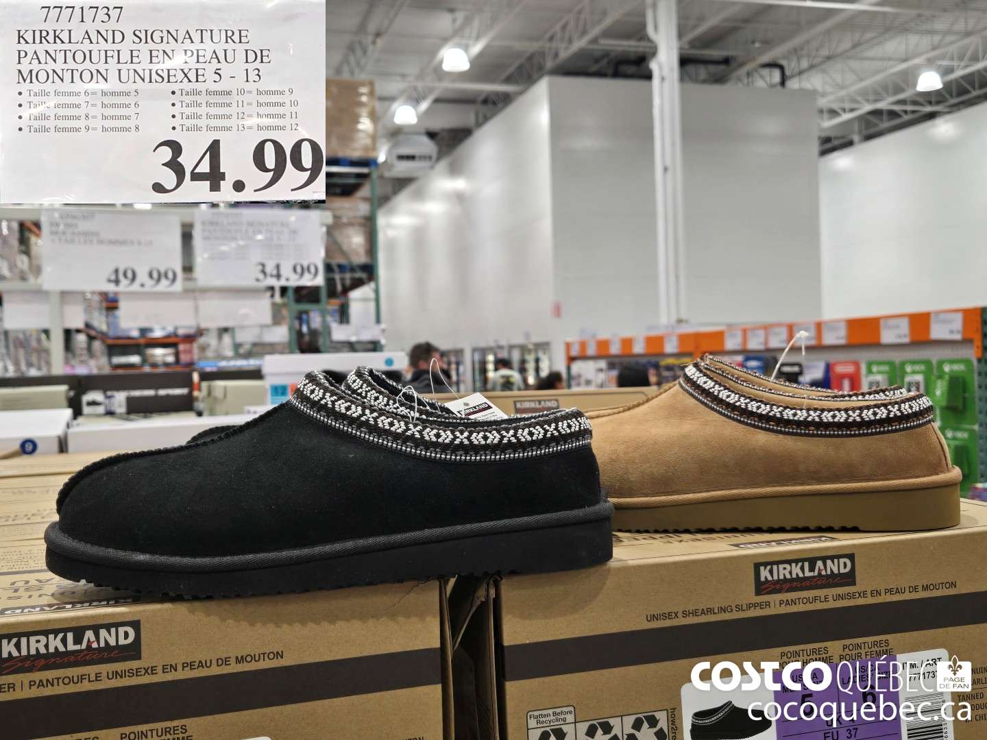 7771737 KIRKLAND SIGNATURE PANTOUFLE EN PEAU DE MONTON UNISEX  $34.99