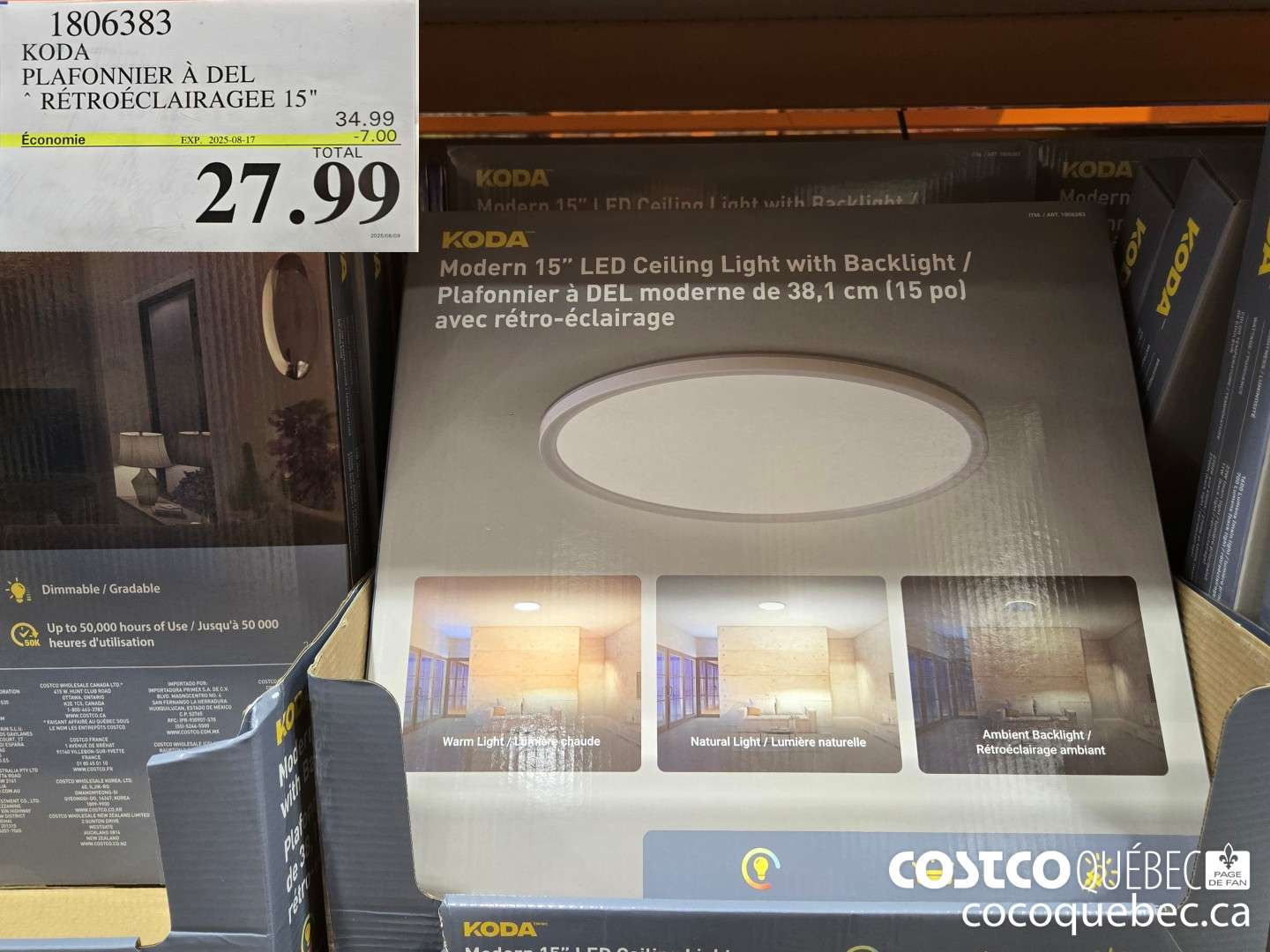 1806383 KODA PLAFONNIER A DEL  ($6.00 INSTANT SAVINGS EXPIRES ON 2025-08-17) $27.99