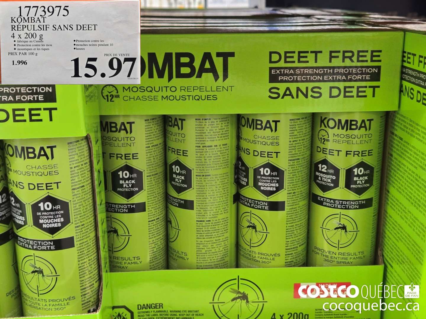 1773975 KOMBAT REPULSIF SANS DEET 4 x 200 g  $15.97