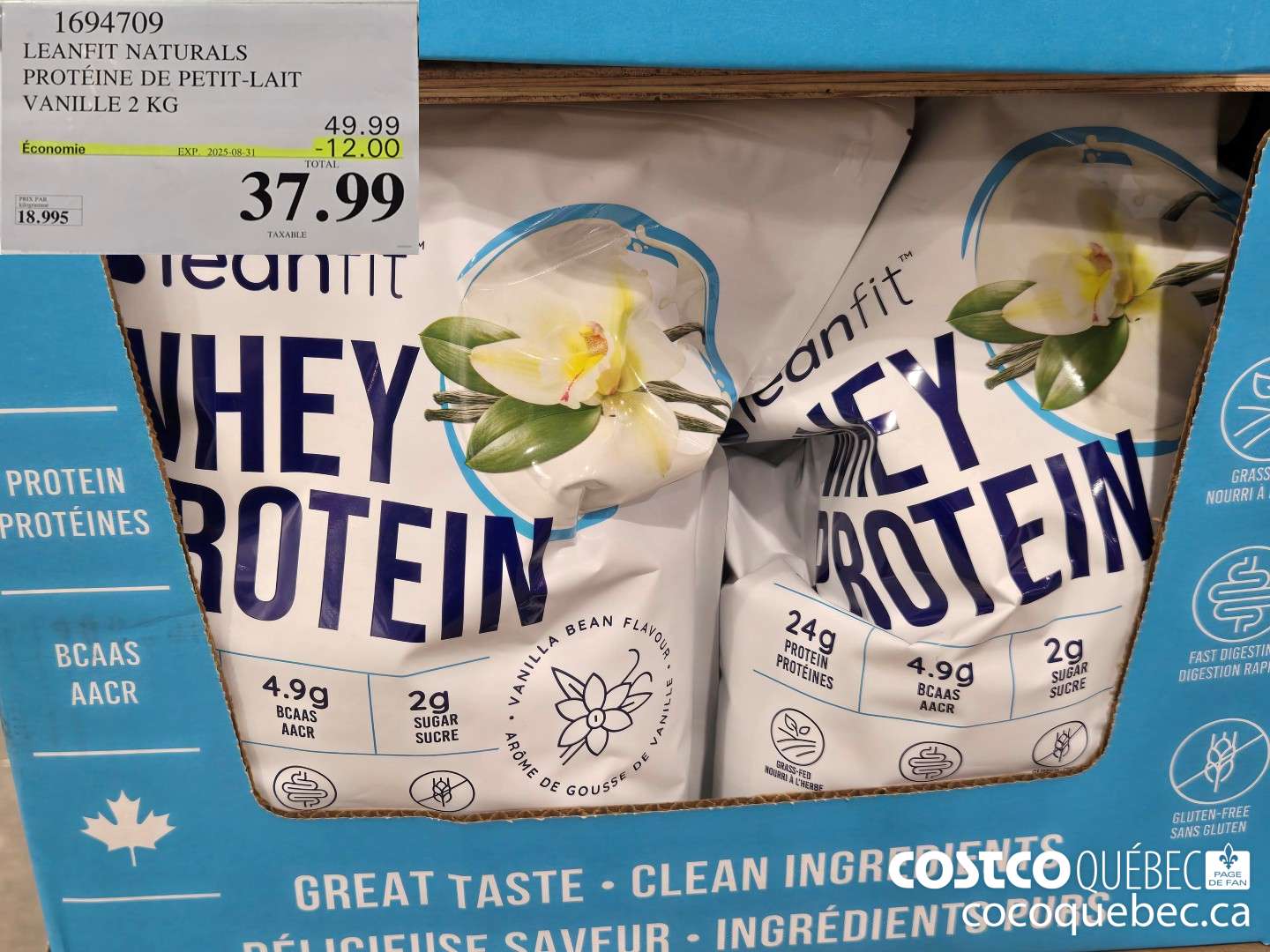 1694709 LEANFIT NATURALS PROTEINE V= PETIT-LAIT VANILLE 2 KG ($12.00 INSTANT SAVINGS EXPIRES ON 2025-08-31) $37.99