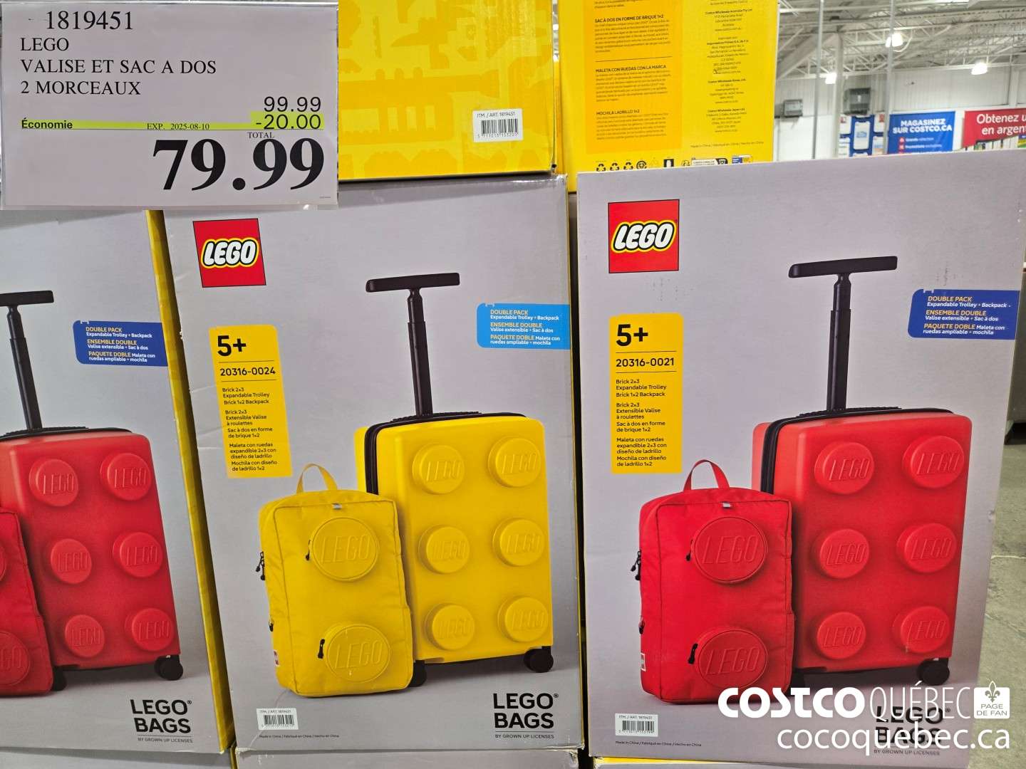 1819451 LEGO VALISE ET SAC A DOS 2 MORCEAUX  ($20.00 INSTANT SAVINGS EXPIRES ON 2025-08-10) $79.99