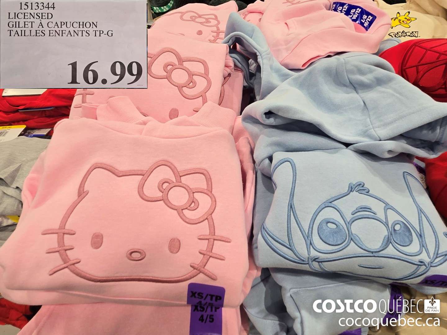 1513344 LICENSED GILET A CAPUCHON TAILLES ENFANTS TP-G  $16.99