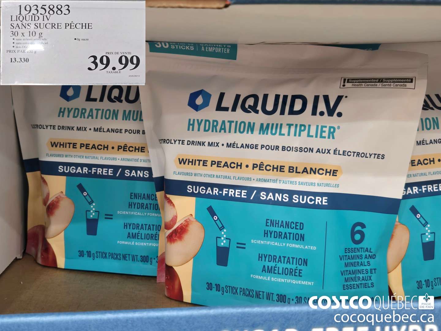 1935883 LIQUID IV SANS SUCRE PECHE 30 x 10 G  $39.99