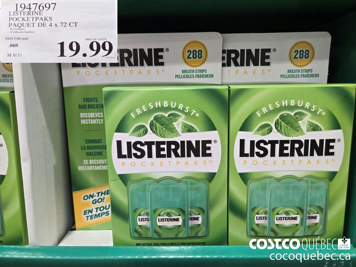 1947697 LISTERINE POCKETPACS PAQUET DE 4 $19.99