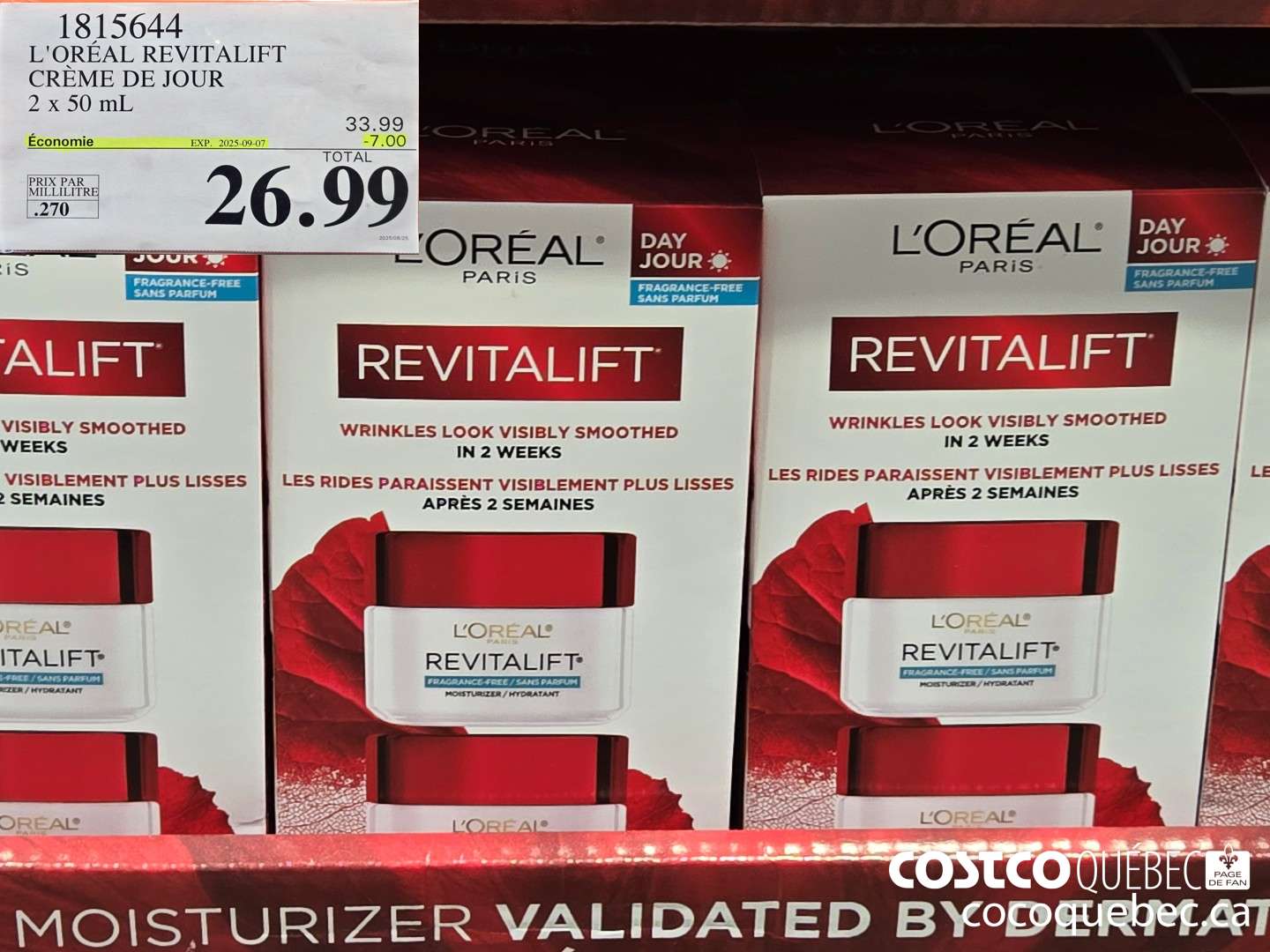 1815644 L'OREAL REVITALIFT CREME DR JOUR 2x50 mL  ($7.00 INSTANT SAVINGS EXPIRES ON 2025-09-07) $26.99