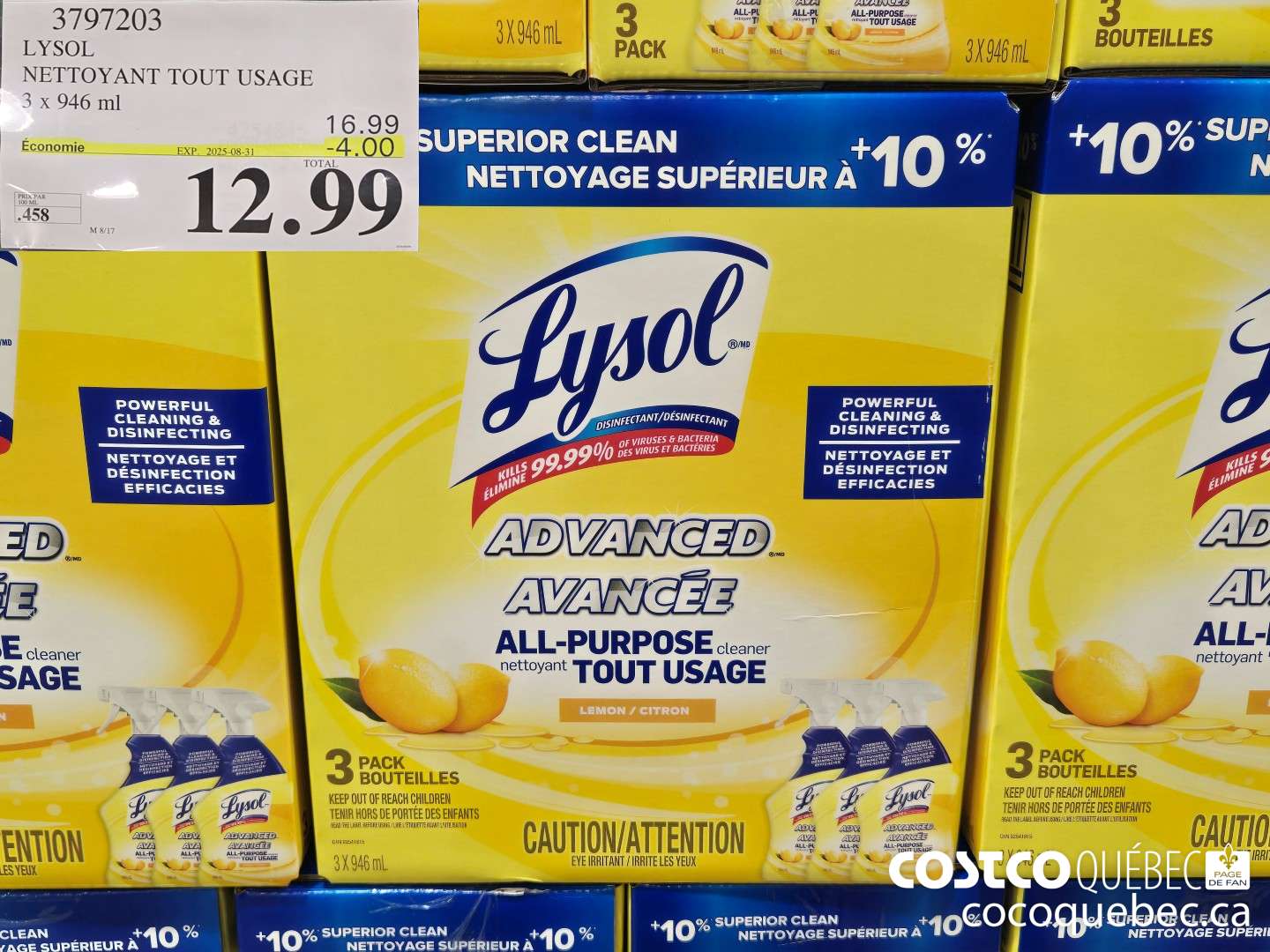 3797203 LYSOL NETTOYANT TOUT USAGE 3 X 946 ml  ($4.00 INSTANT SAVINGS EXPIRES ON 2025-08-31) $12.99