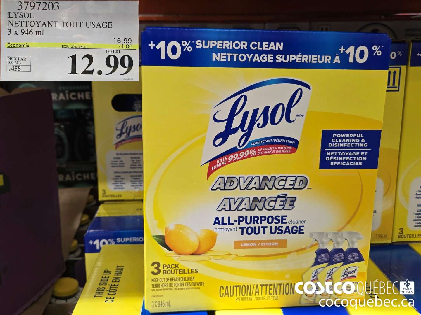 3797203 LYSOL NETTOYANT TOUT USAGE 3 X 946 ml  ($4.00 INSTANT SAVINGS EXPIRES ON 2025-08-31) $12.99