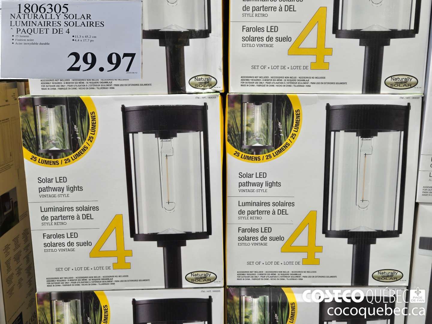 1806305 NATURALLY SOLAR LUMINAIRES SOLAIRES PAQUET DE 4  $29.97