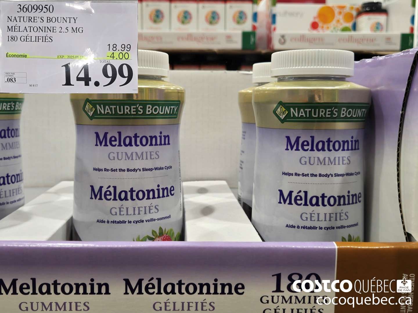 3609950 NATURE S BOUNTY MELATONINE GELIFIES 180 GELIFIES  ($4.00 INSTANT SAVINGS EXPIRES ON 2025-08-17) $14.99