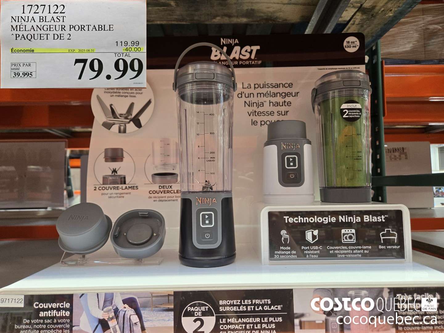 1727122 NINJA BLAST MELANGEUR PORTABLE PAQUET DE 2 ($40.00 INSTANT SAVINGS EXPIRES ON 2025-08-31) $79.99