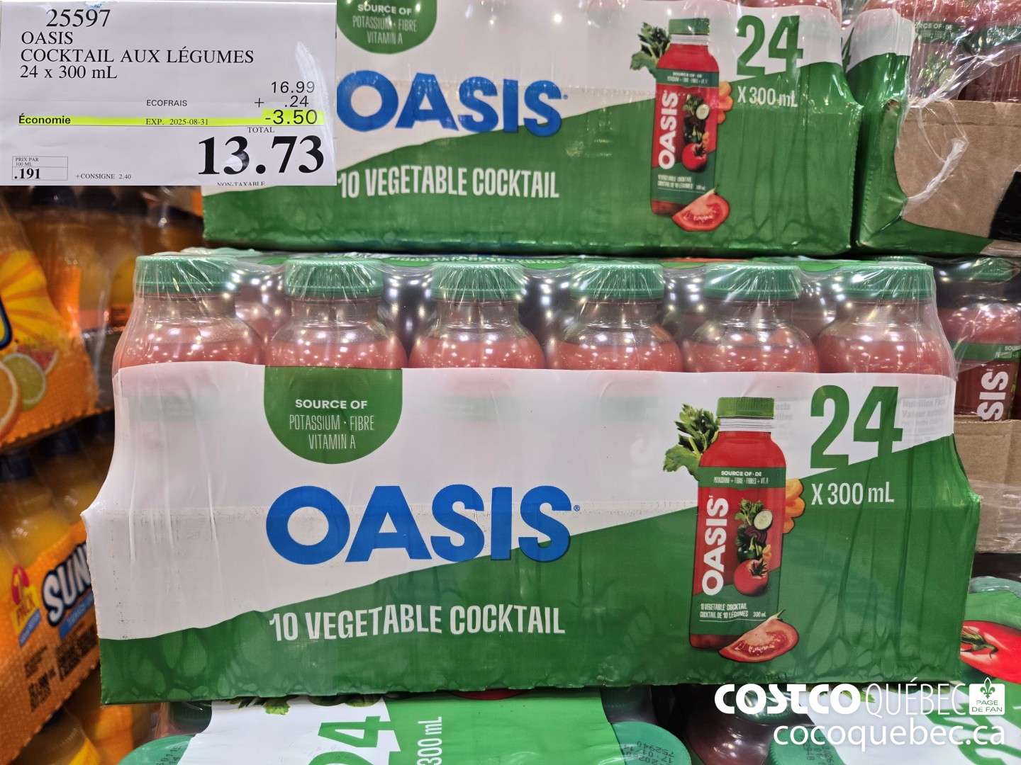 25597 OASIS COCKTAIL AUX LEGUMES 24 x 300 mL ($3.50 INSTANT SAVINGS EXPIRES ON 2025-08-31) $13.73