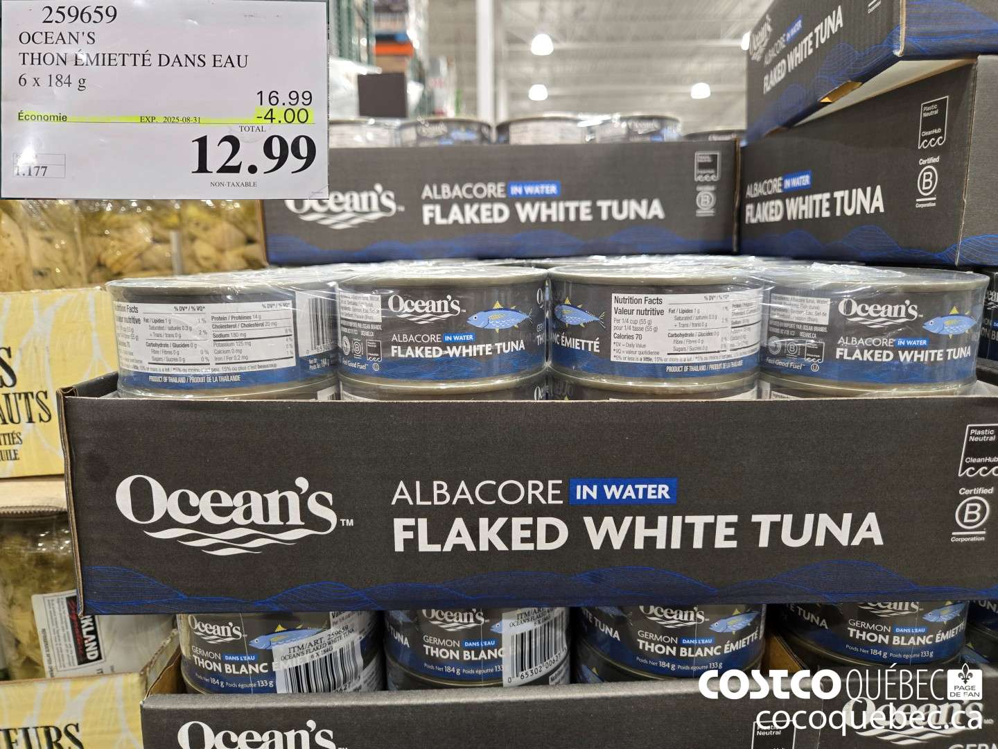 259659 OCEAN'S THON EMIETTE DANS EAU 6 x 184 g  ($4.00 INSTANT SAVINGS EXPIRES ON 2025-08-31) $12.99
