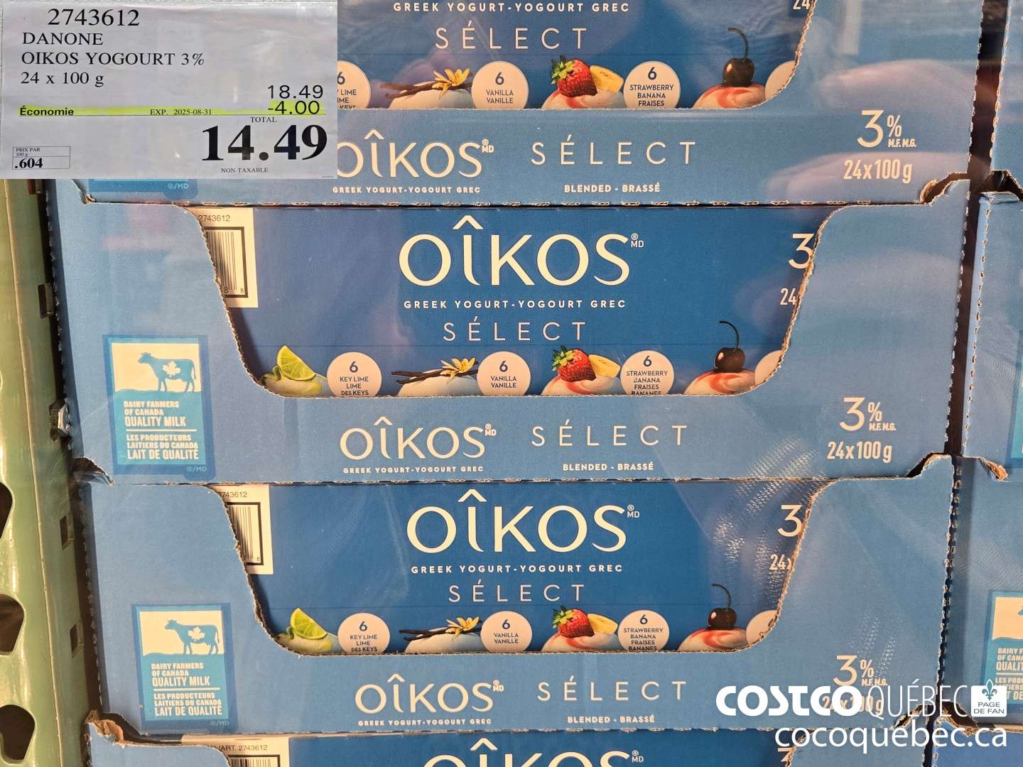 2743612 OIKOS YOGURT 3% 24x 100 g  ($4.00 INSTANT SAVINGS EXPIRES ON 2025-08-31) $14.49